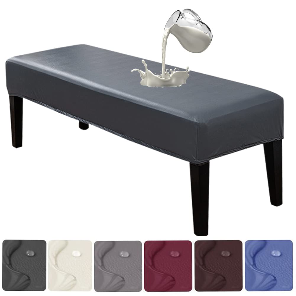Waterproof PU Dining Bench Covers - Stretchable, Washable & Removable Slipcovers for Kitchen, Living Room & Bedroom - Perfect for Home, Restaurant & Office Use (Gray)