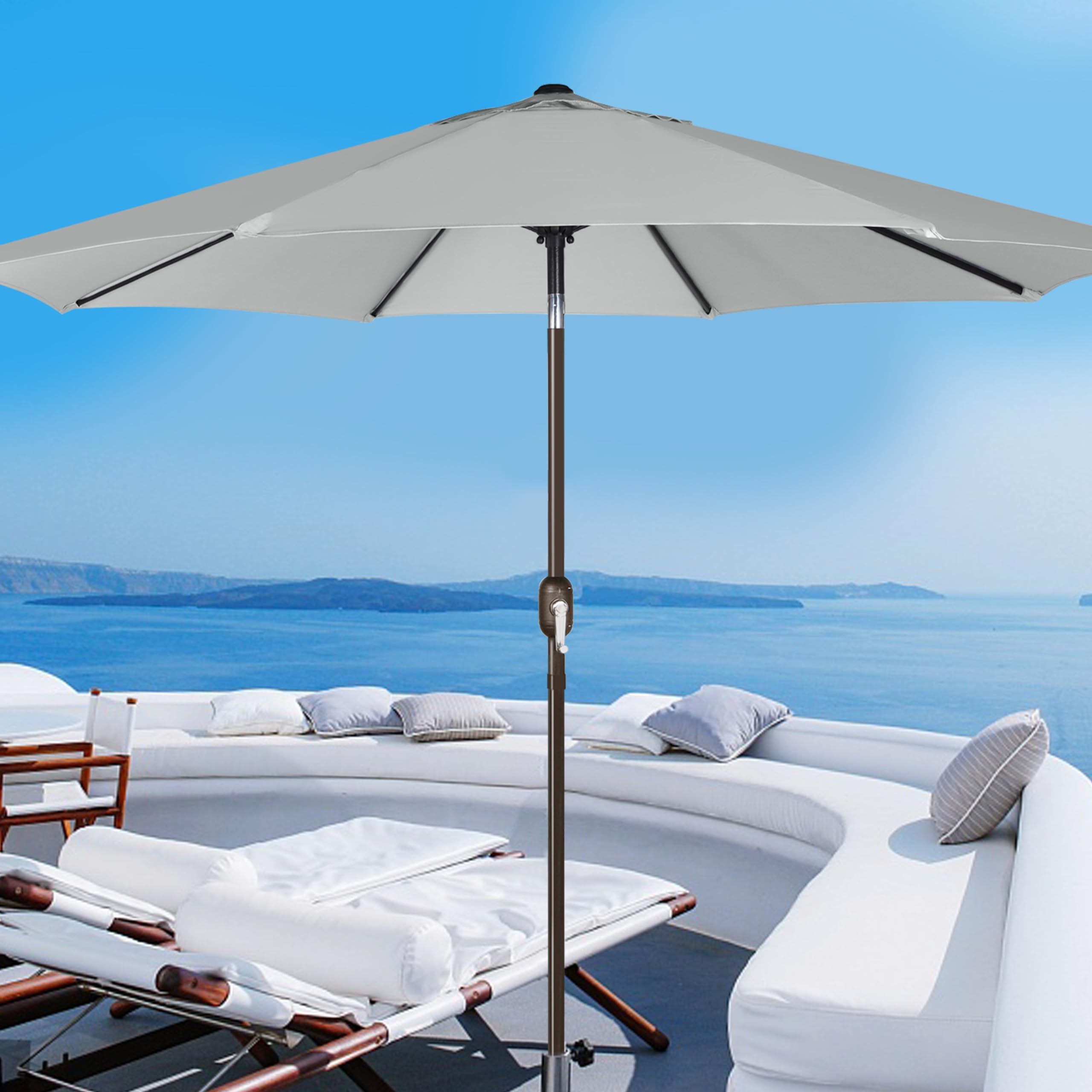 Blissun 9-Foot Outdoor Patio Umbrella with 8 Sturdy Ribs - Push Button Tilt & Crank - Heavy Duty Market Umbrella for Backyard, Poolside, Restaurant, and Outdoor Dining