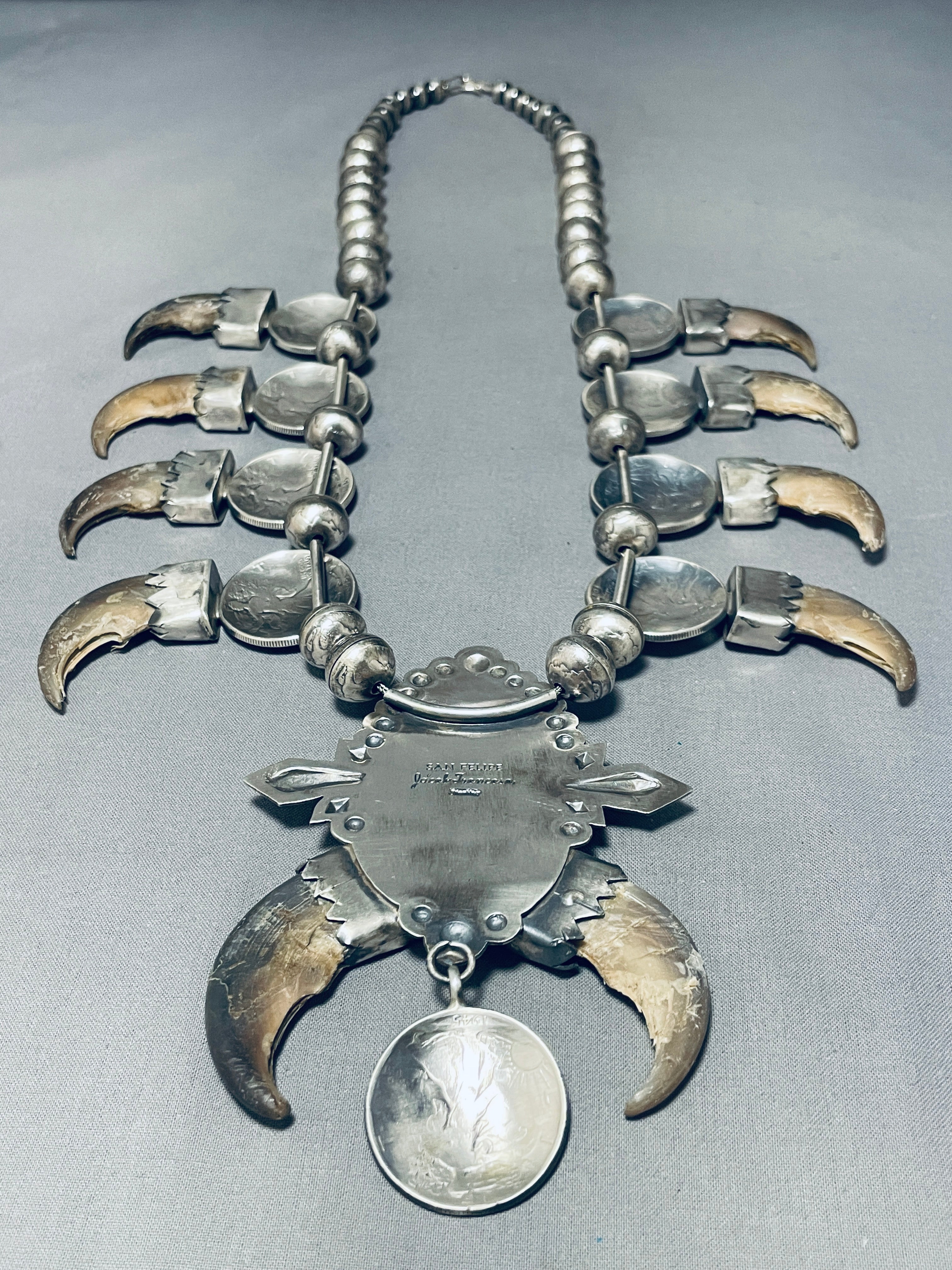 376 Gram Authentic Native American Turquoise Sterling Silver Squash Blossom Necklace - Handcrafted Jewelry for Women, Perfect for Weddings, Parties & Boho Fashion