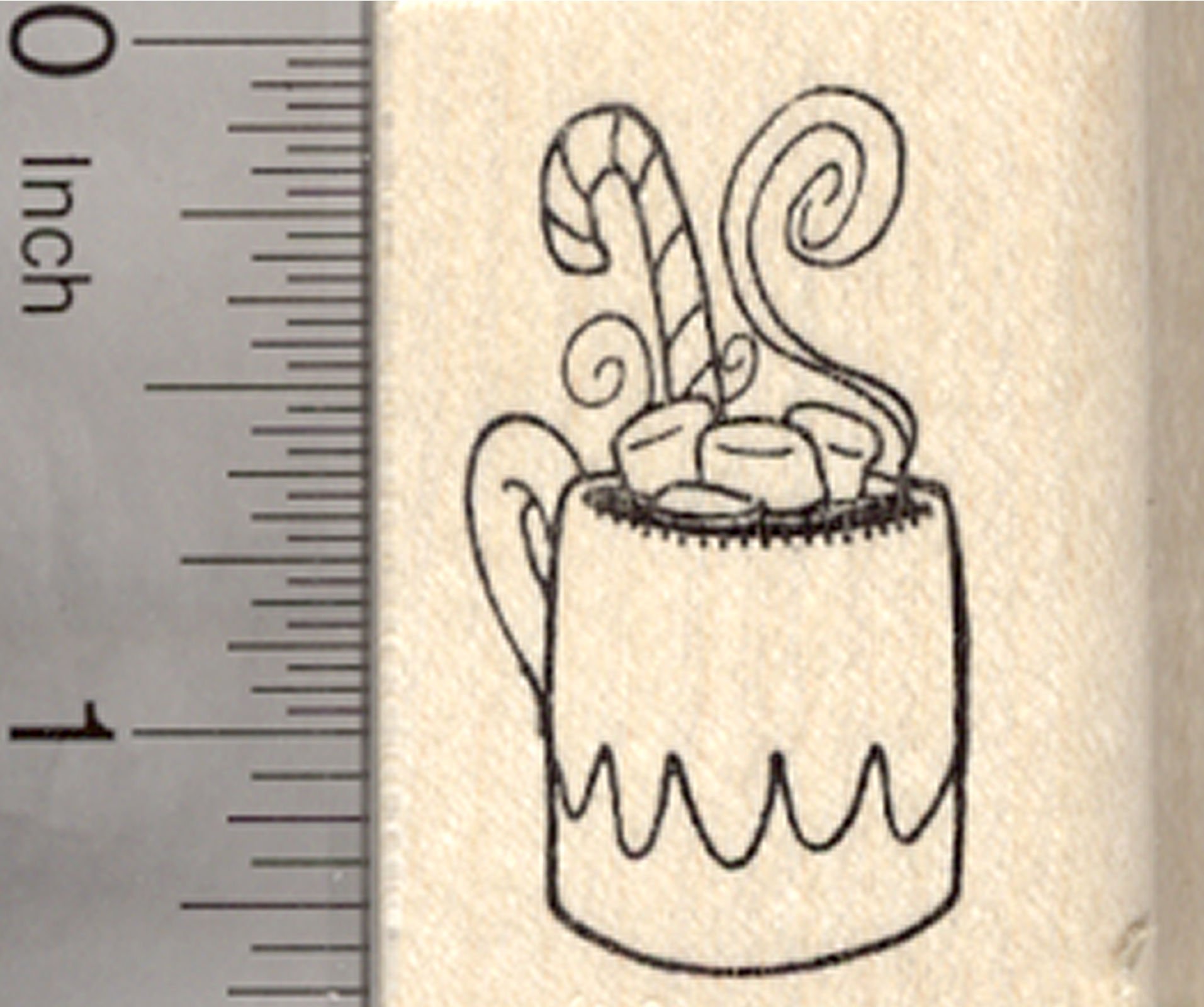 Christmas Hot Chocolate Rubber Stamp - Festive Mug with Candy Cane & Marshmallows Design for DIY Holiday Cards, Gift Wrapping & Scrapbooking