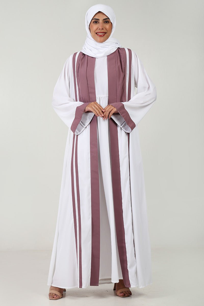 Elegant 2 Piece Crepe Shrug Abaya with Contrast Detailing & Inner Lining - Modest Muslim Prayer Dress for Women - Perfect for Eid, Mosque & Special Occasions