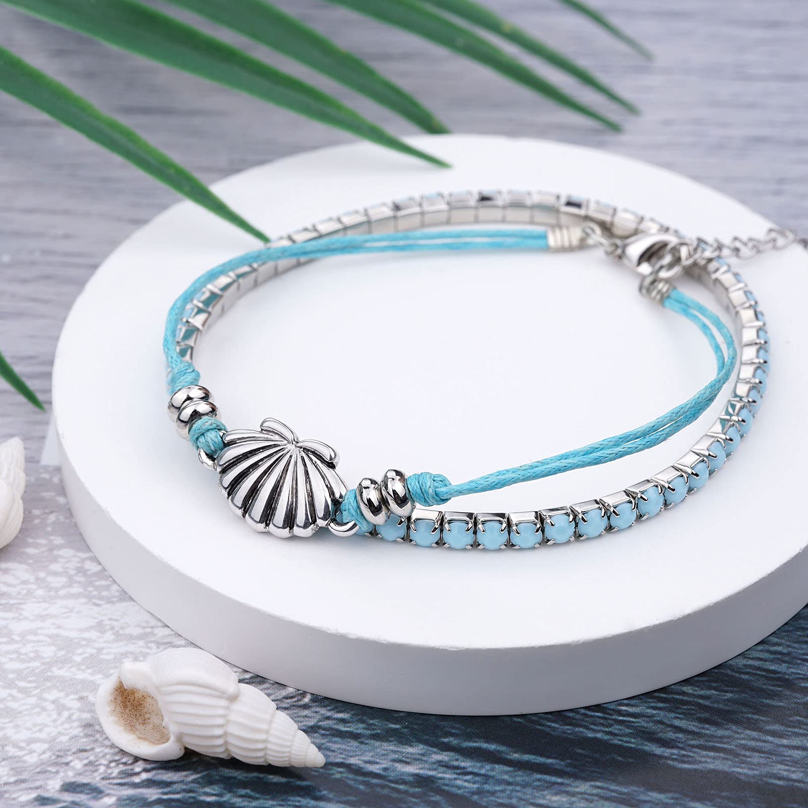 Boho Starfish Turtle Conch Shell Beach Bracelet for Women - Adjustable Stretch Anklet with Turquoise Beads, Foot Chain Jewelry - Perfect for Summer Vacations, Beach Parties and Boho Fashion Accessories