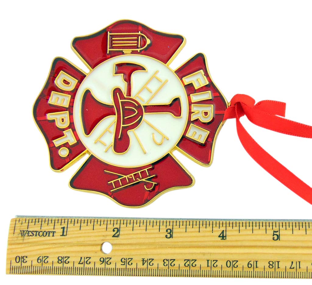 Firefighter Ornament Crest - Christmas Tree Holiday Decor, Fire Department Badge Crest Hanging Decoration for First Responder Gifts, Tree Topper, and Fire Station Displays