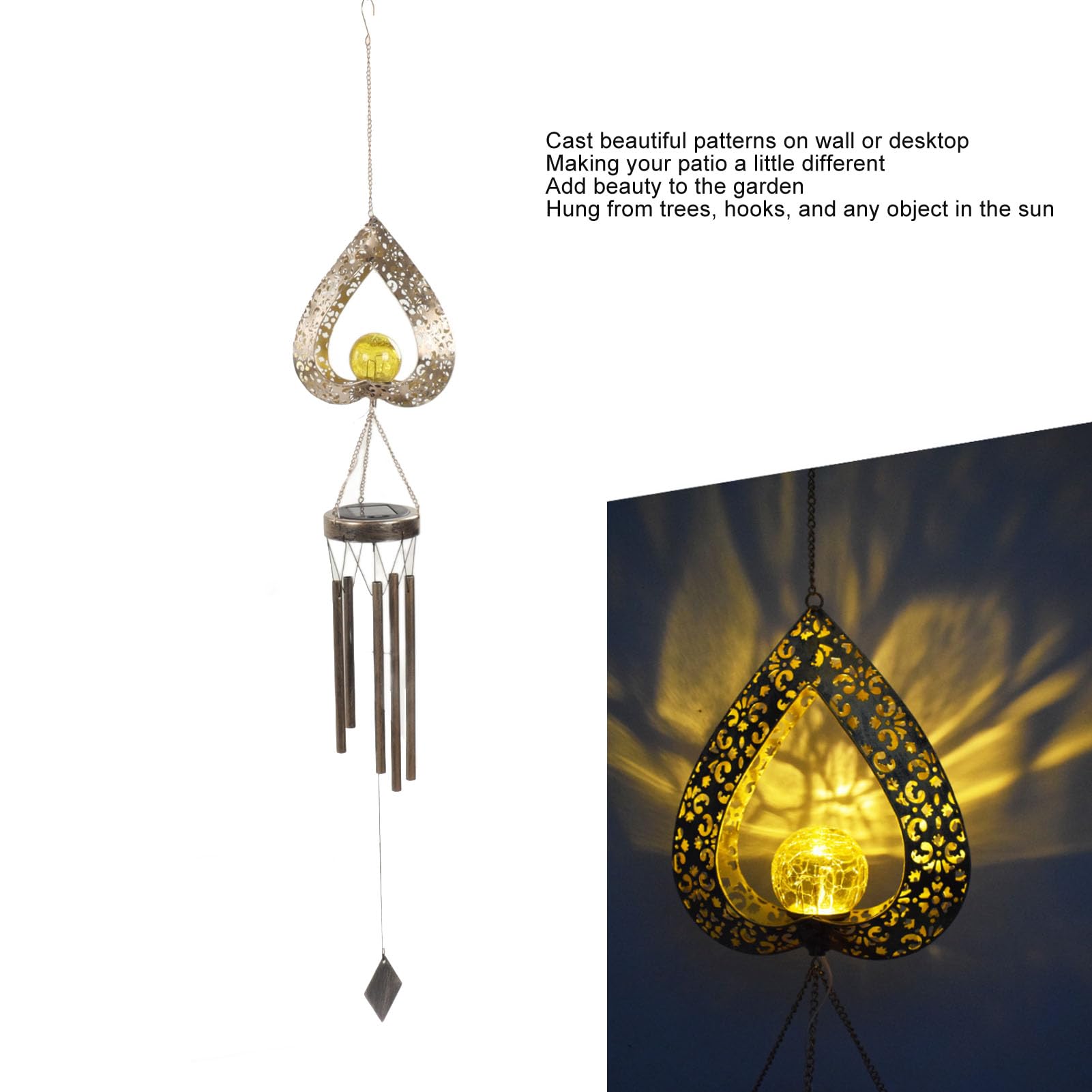 Solar Powered Wind Chimes with LED Lights - Waterproof Metal Outdoor Wind Chimes for Garden, Patio & Yard Decor - Perfect for Evening Ambiance & Relaxation