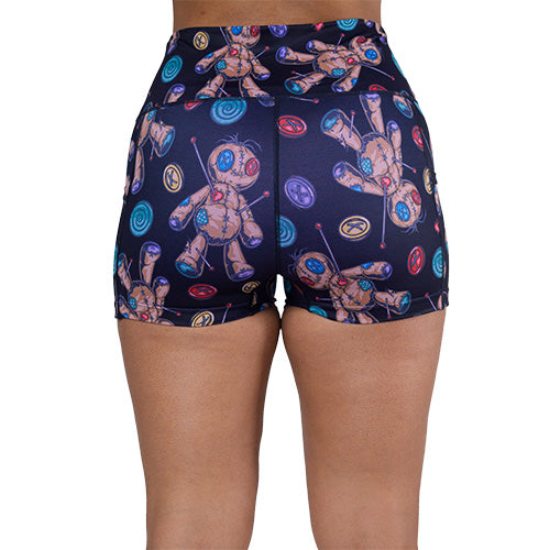 Voodoo Doll Print Shorts for Men & Women - Stylish Black Casual Shorts for Summer, Gym, and Lounge Wear