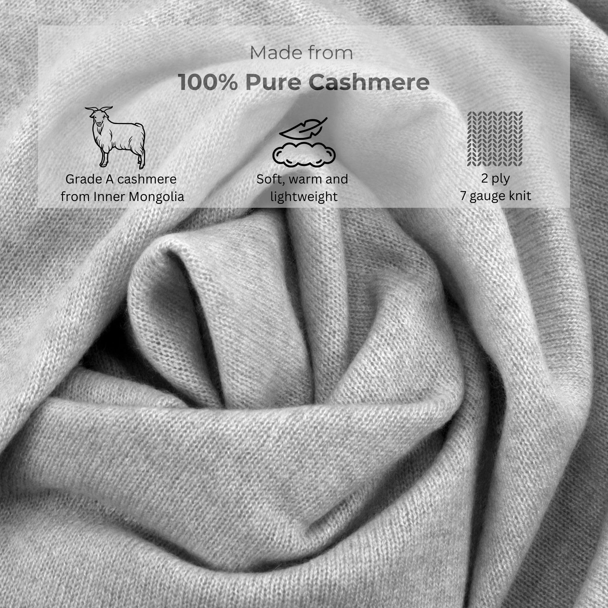 100% Pure Cashmere Lightweight Travel Wrap Shawl & Scarf - Soft Gray Winter Accessory with Storage Bag & Gift Box - Perfect for Airplane, Office, and Holiday Gifts