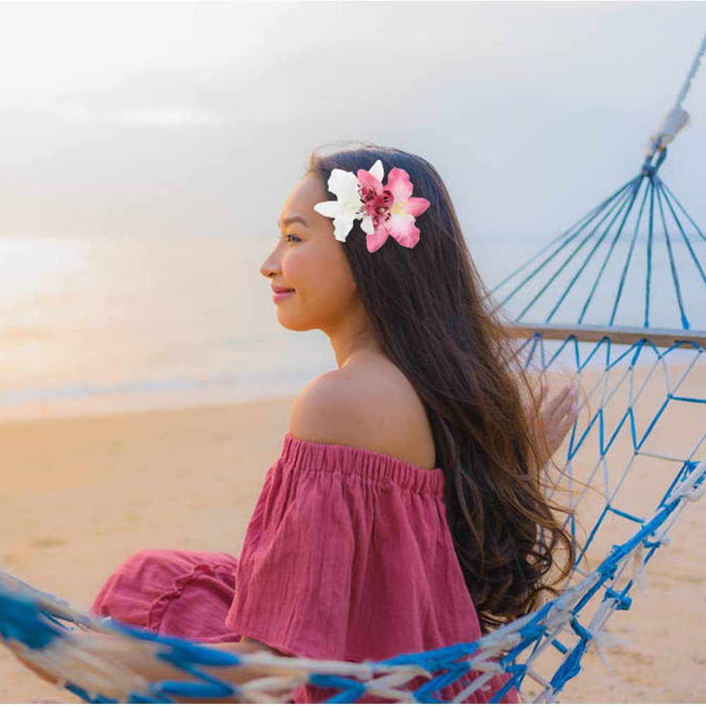 12 Pack Artificial Silk Orchid Hair Clips - Tropical Floral Barrettes with Alligator Clips for Women & Girls | Perfect for Beach Weddings, Hawaiian Parties, and Holiday Hairstyles