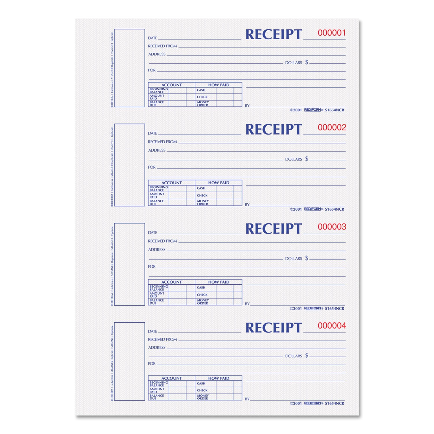 REDS1654NCR - Premium Hardcover Numbered Money Receipt Book for Small Business, Accounting & Tax Records - 2-Part Carbonless Duplicate Forms (50 Sets) - Ideal for Retail Stores, Restaurants & Service Providers