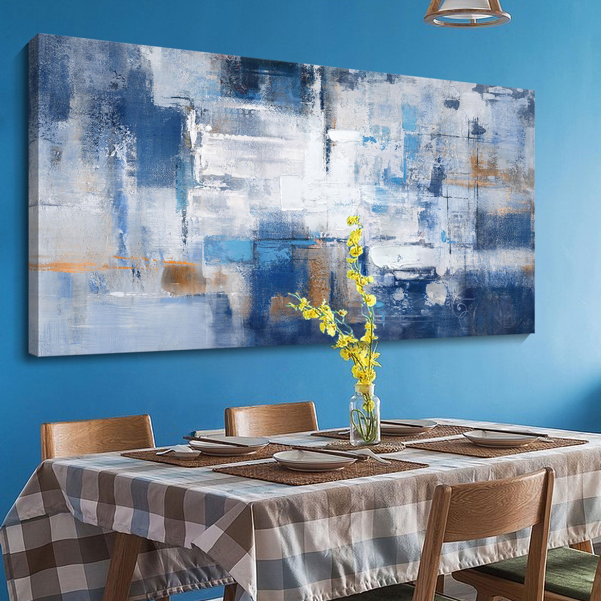 KLAKLA Abstract Blue and White Canvas Wall Art - Modern Large Painting for Living Room, Bedroom & Office Decor | Perfect for Home, Office & Gallery Spaces
