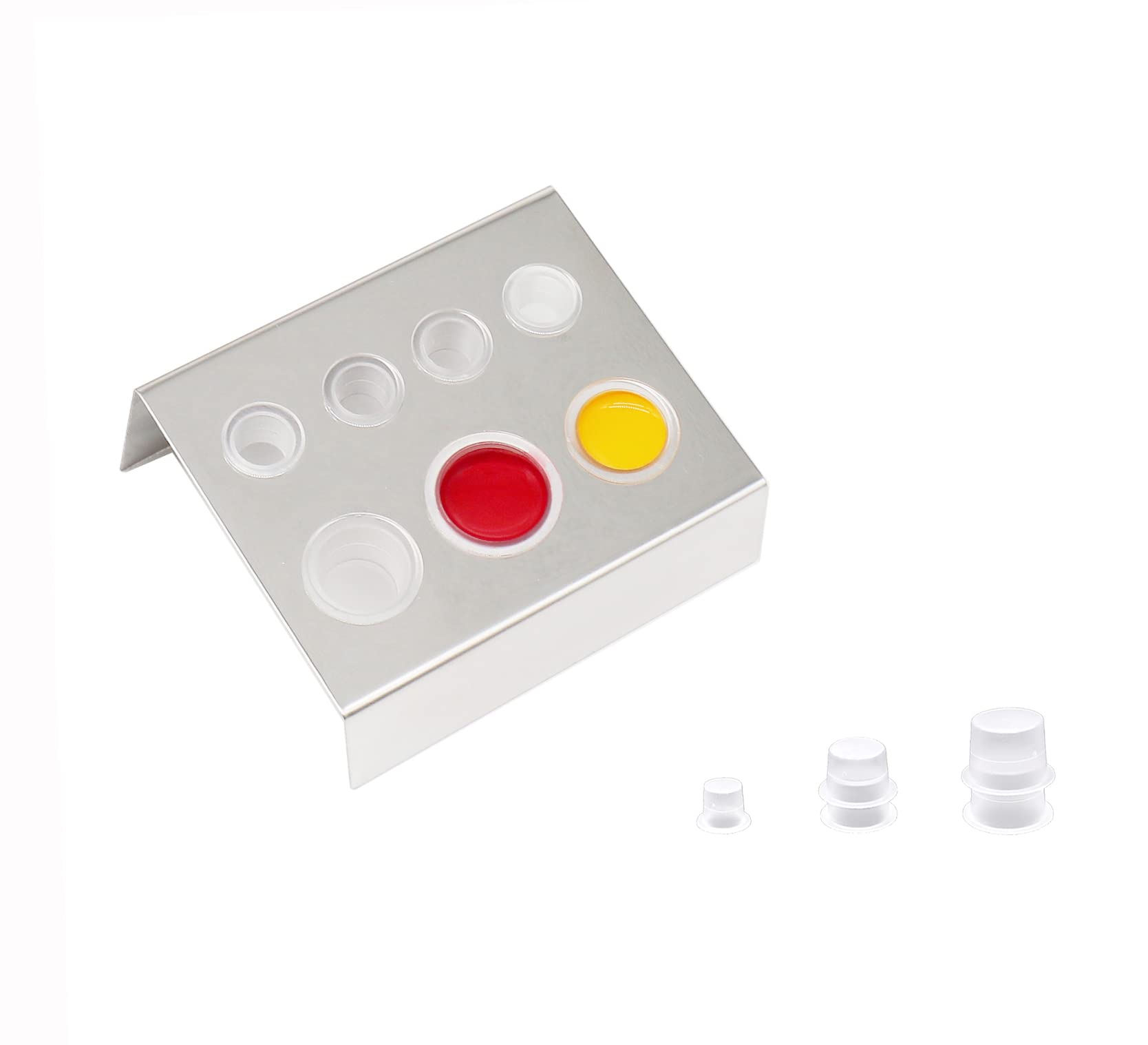 6PCS Stainless Steel Watercolor Pigment Ink Cup Holder with 7 Holes - Permanent Makeup & Tattoo Accessories (Silver) - Ideal for Tattoo Artists, Permanent Cosmetics, and Watercolor Painting