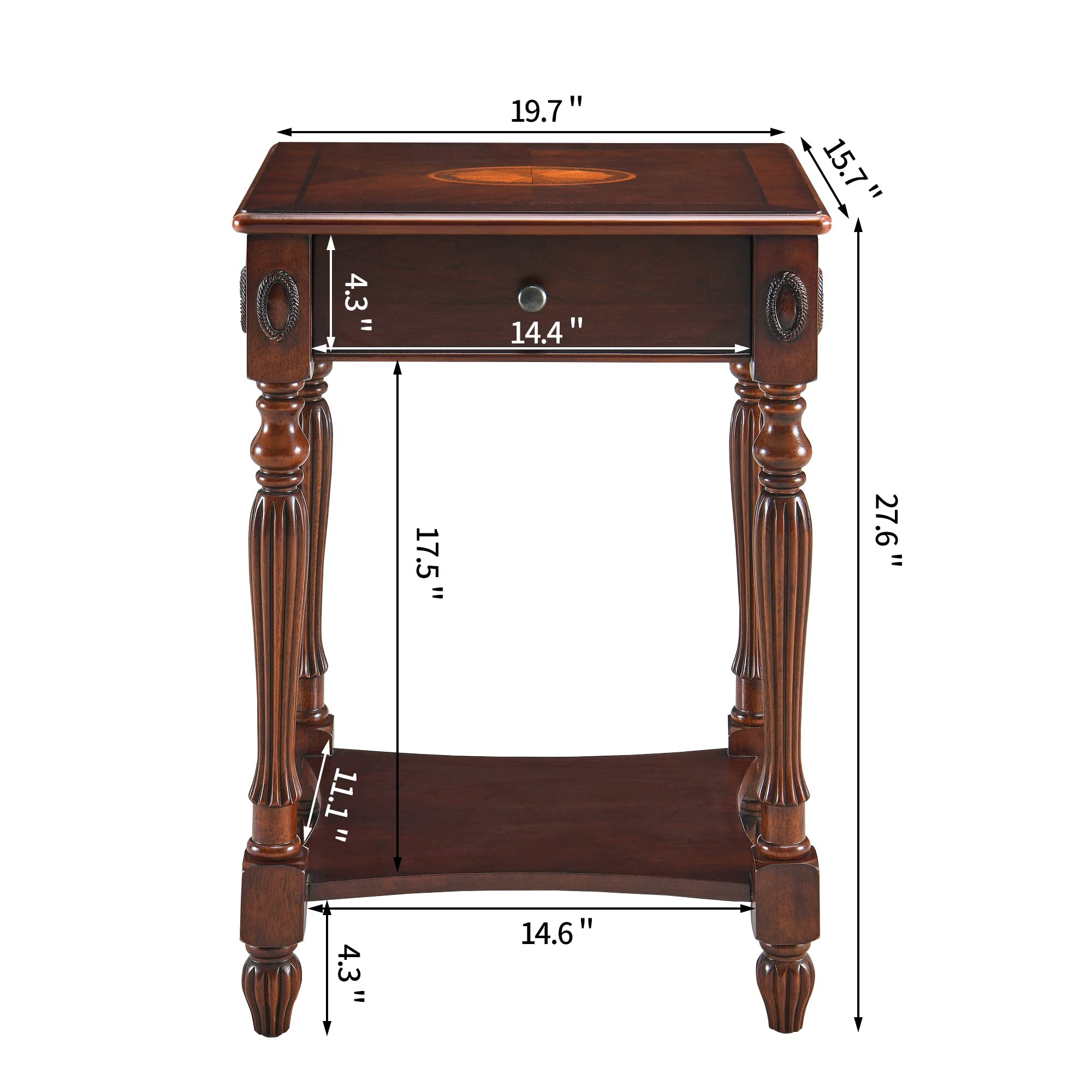 Solid Wood Side Table with Drawer & Storage Shelf - Traditional Walnut End Table, Narrow Telephone Stand, Nightstand & Sofa Table for Living Room, Bedroom & Office - Perfect for Small Spaces & Home Decor (GBJ1533WD)