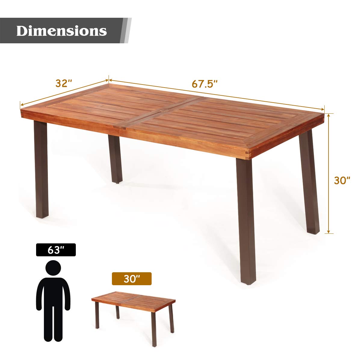 **Giantex Outdoor Patio Dining Table with Umbrella Hole - Acacia Wood Rectangular Picnic Table for Backyard, Garden, Lawn, Farmhouse - Rustic Brown Metal Legs - Perfect for BBQs, Parties & Outdoor Dining**