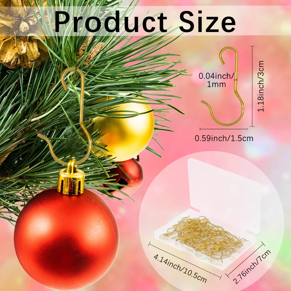 100 Pcs Gold Christmas Tree Ornament Hooks with Storage Box - Durable Metal Hangers for Holiday Decorations, Party Supplies & Home Decor
