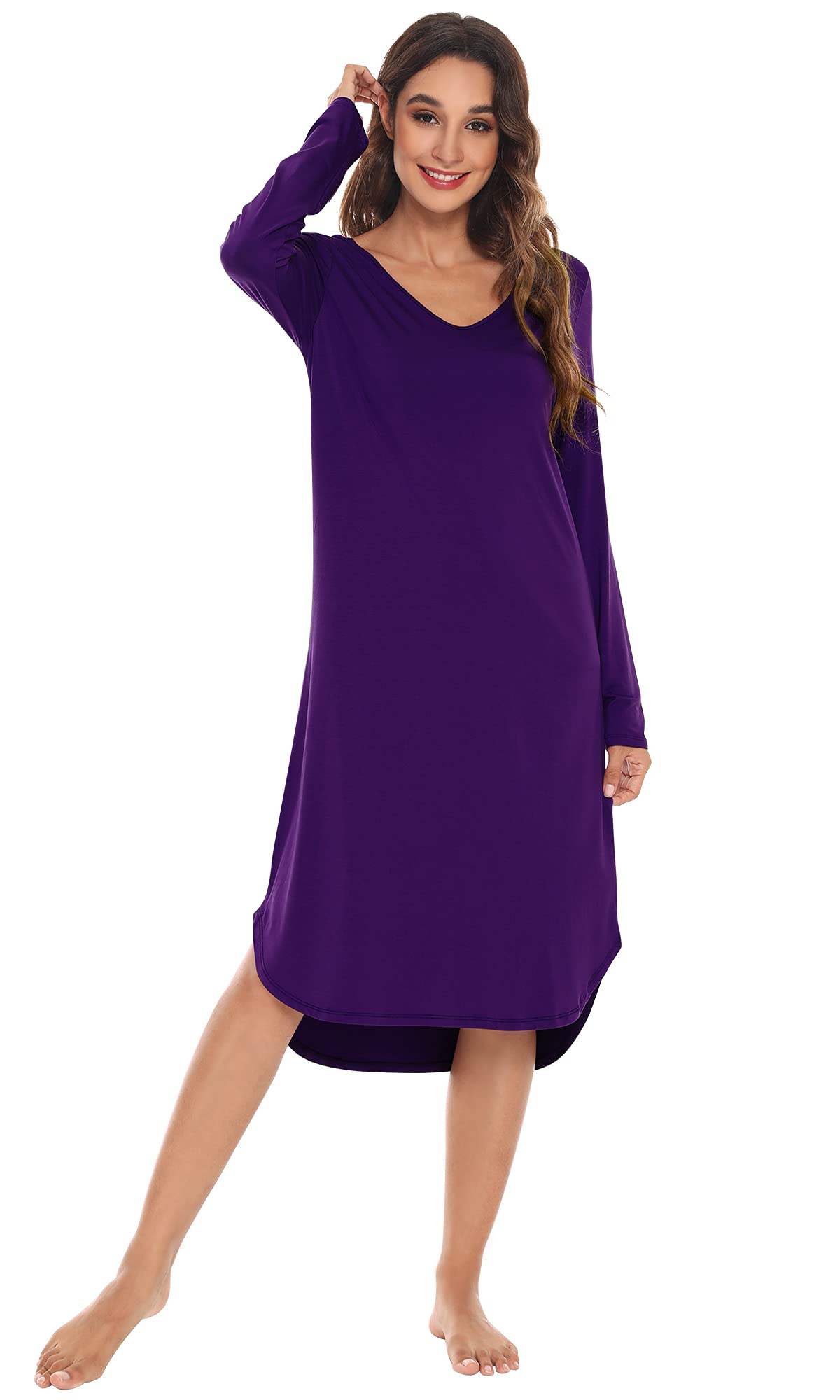 WiWi Bamboo Nightgowns for Women - Soft Long Sleeve Sleep Shirt, Comfy Loungewear & Sleepwear (Sizes S-4X, Plus Size) - Perfect for Relaxing at Home, Bedtime & Cozy Evenings