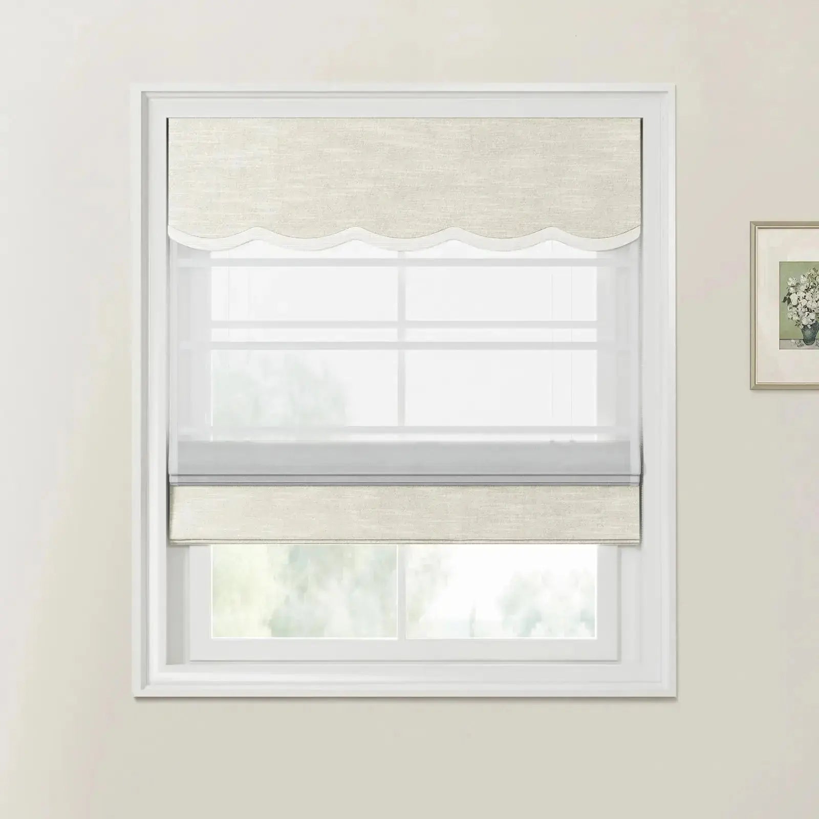 Custom Valanced Day & Night Roman Shade with Cord Lift - Blackout Window Treatment for Bedroom & Living Room