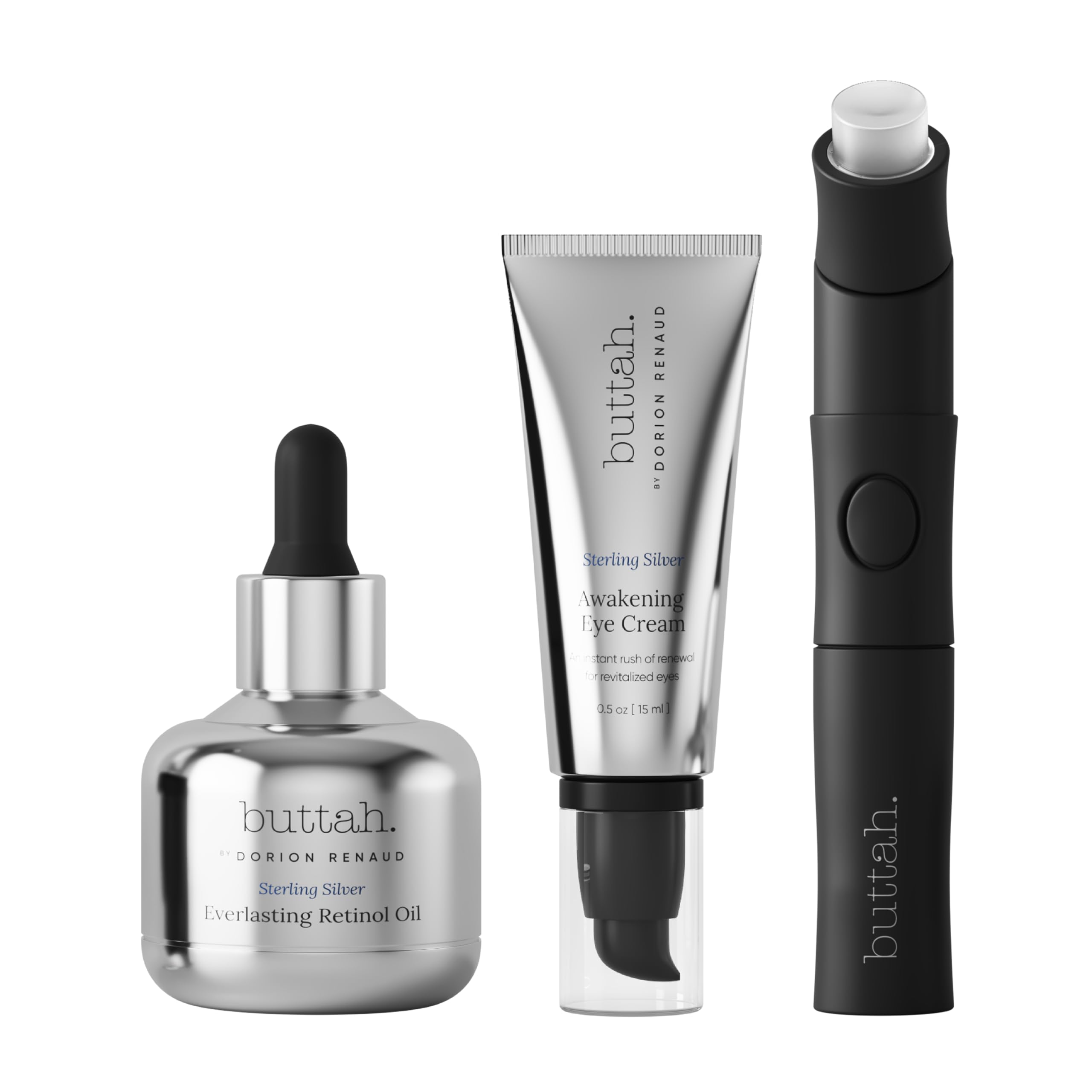 Buttah Skin Sterling Silver Skincare Kit - Retinol Oil, Eye Cream & Face Wand for Radiant Beauty | Anti-Aging Routine, Night Care & Glow Boost | Perfect for Dry, Sensitive & Mature Skin Types