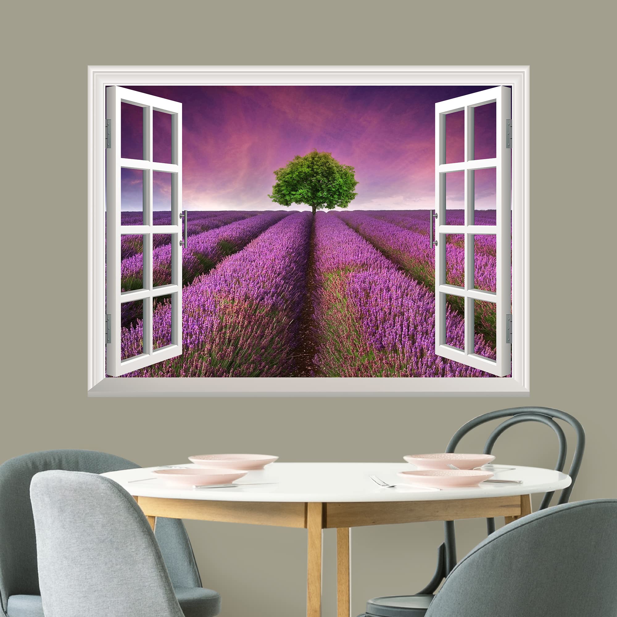 Wall26 Removable Peel and Stick Wall Decal - Tree on Purple Field Mural | Creative Window View Wall Art Sticker 24