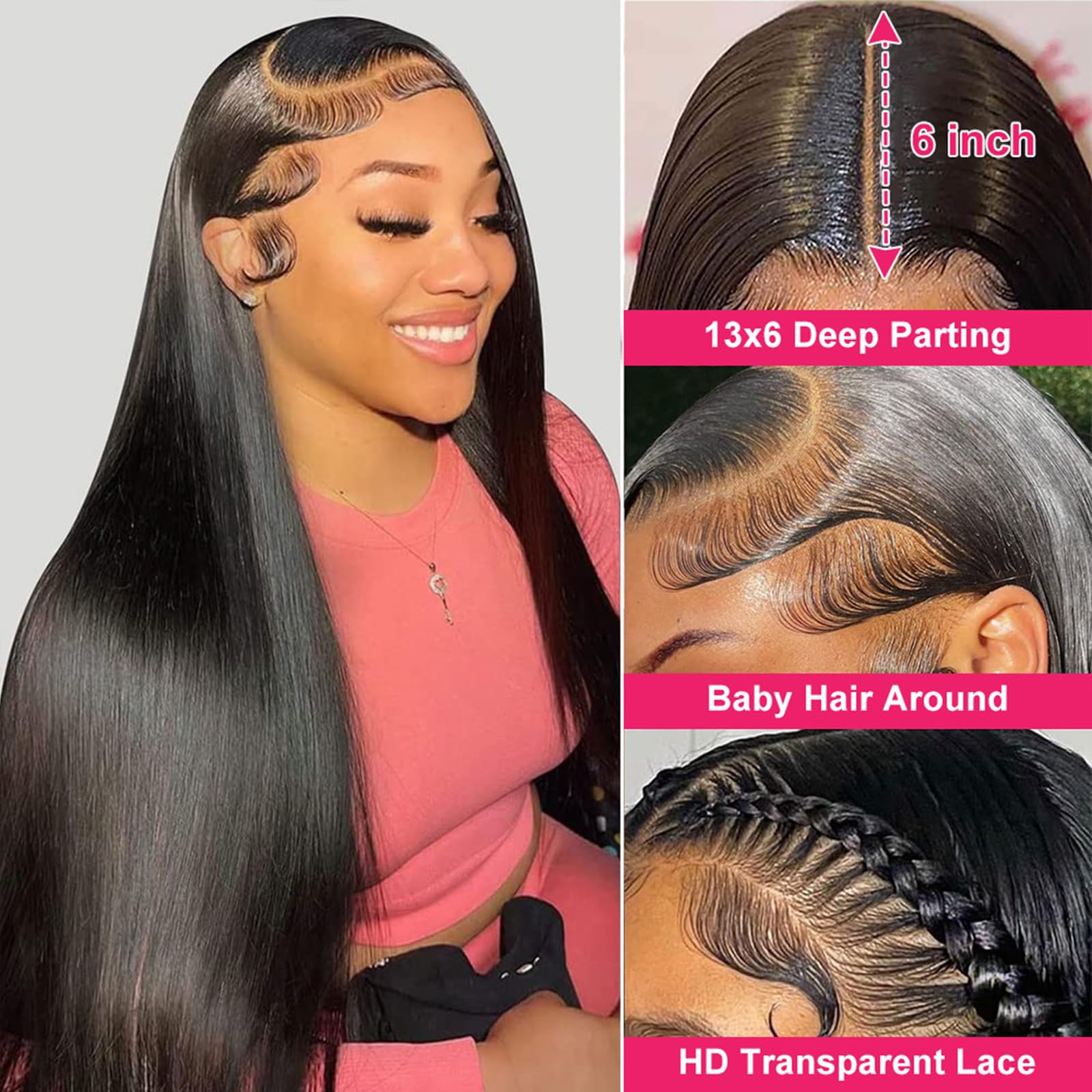 13x6 Straight Lace Front Wigs Human Hair - 32 Inch Pre Plucked 180% Density HD Lace Frontal Wig - Glueless Human Hair Wig for Black Women - Perfect for Daily Wear, Cosplay & Special Occasions