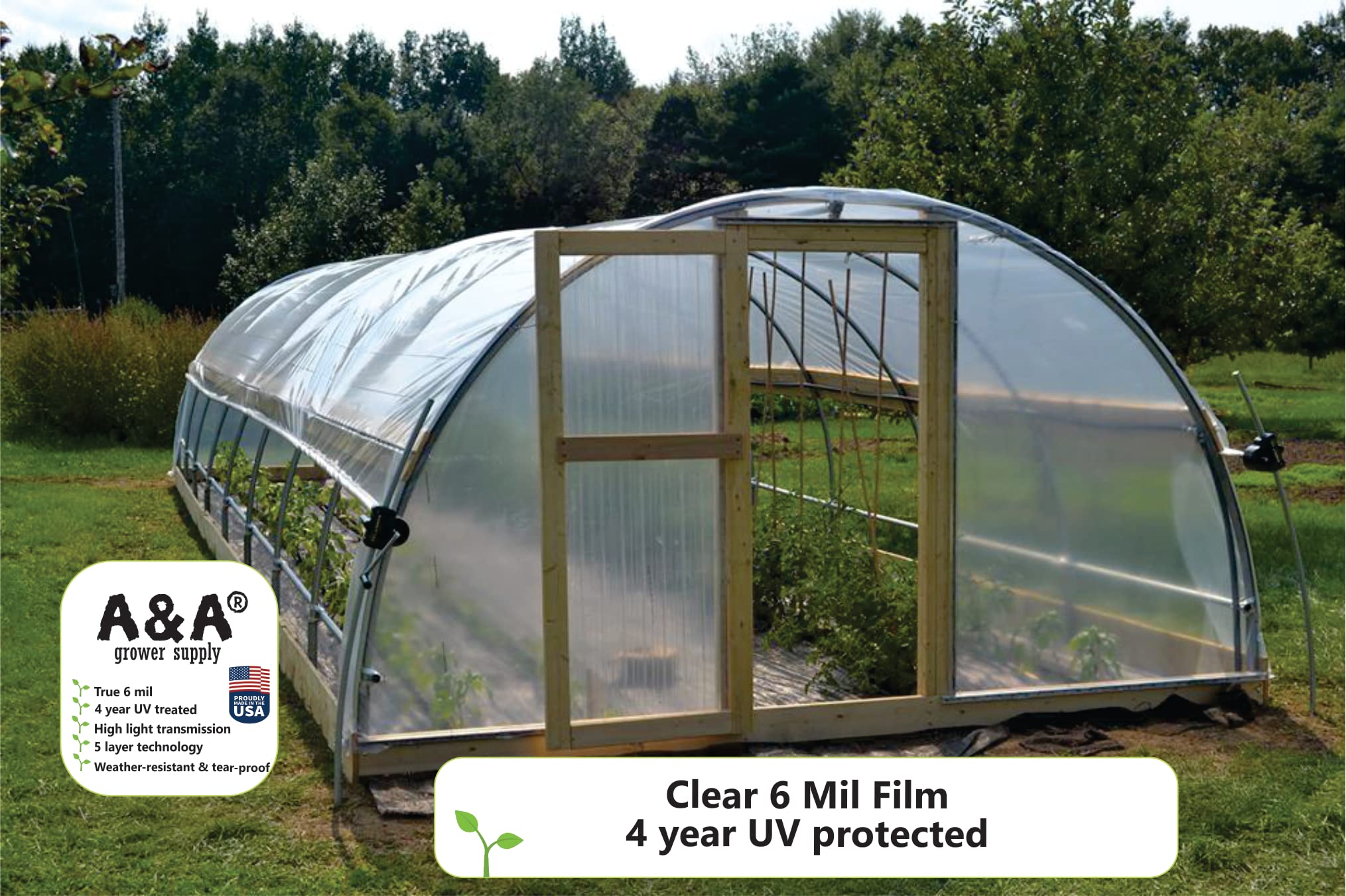 UV-Resistant 6 Mil Clear Polyethylene Greenhouse Plastic Film - 4 Year Lifespan, 25 ft x 40 ft - Ideal for Plant Protection, Gardening & Commercial Greenhouses | A&A Green Store