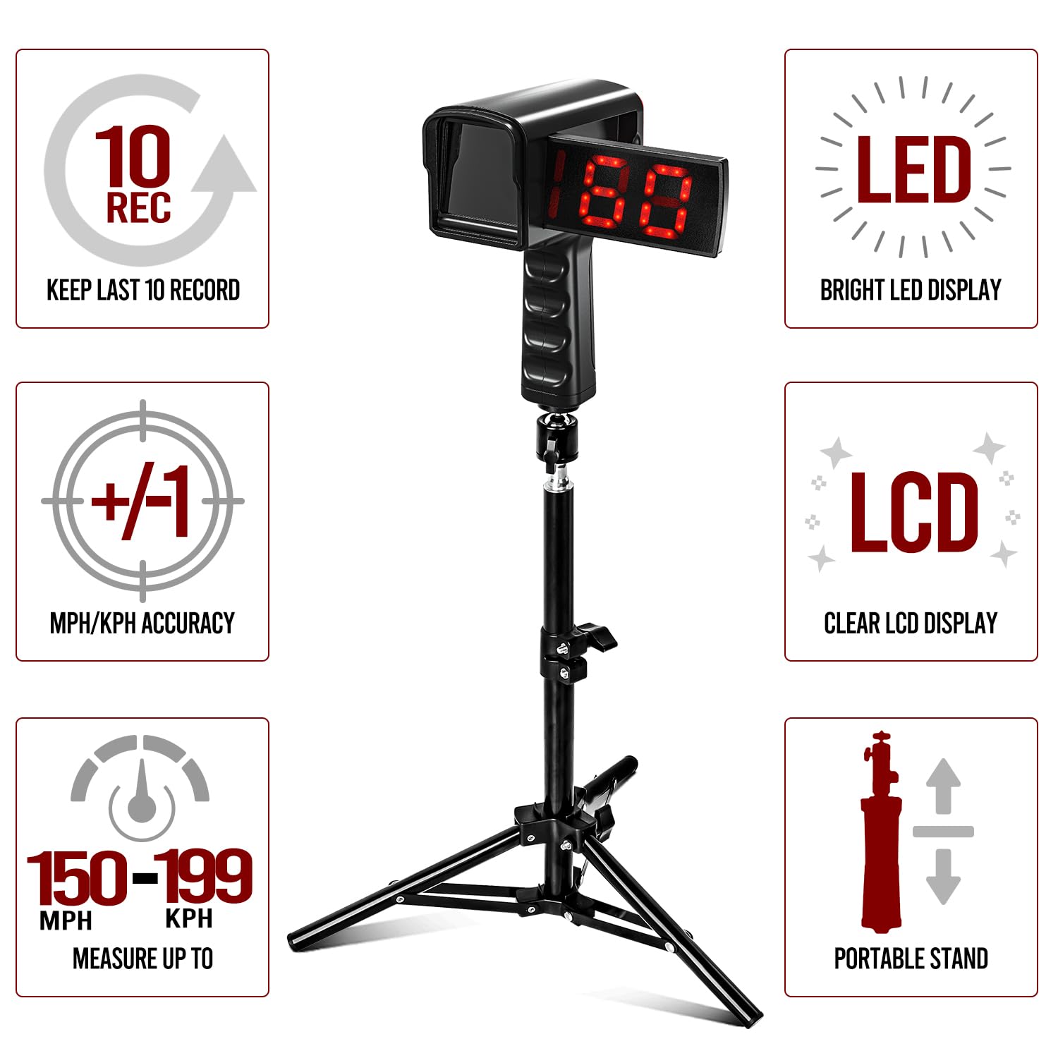 **Baseball Radar Guns for Speed Training - LED & LCD Display Speed Sensor with Handheld & Hands-Free Modes, Tripod Included - Perfect for Baseball Players, Coaches & Practice Sessions**