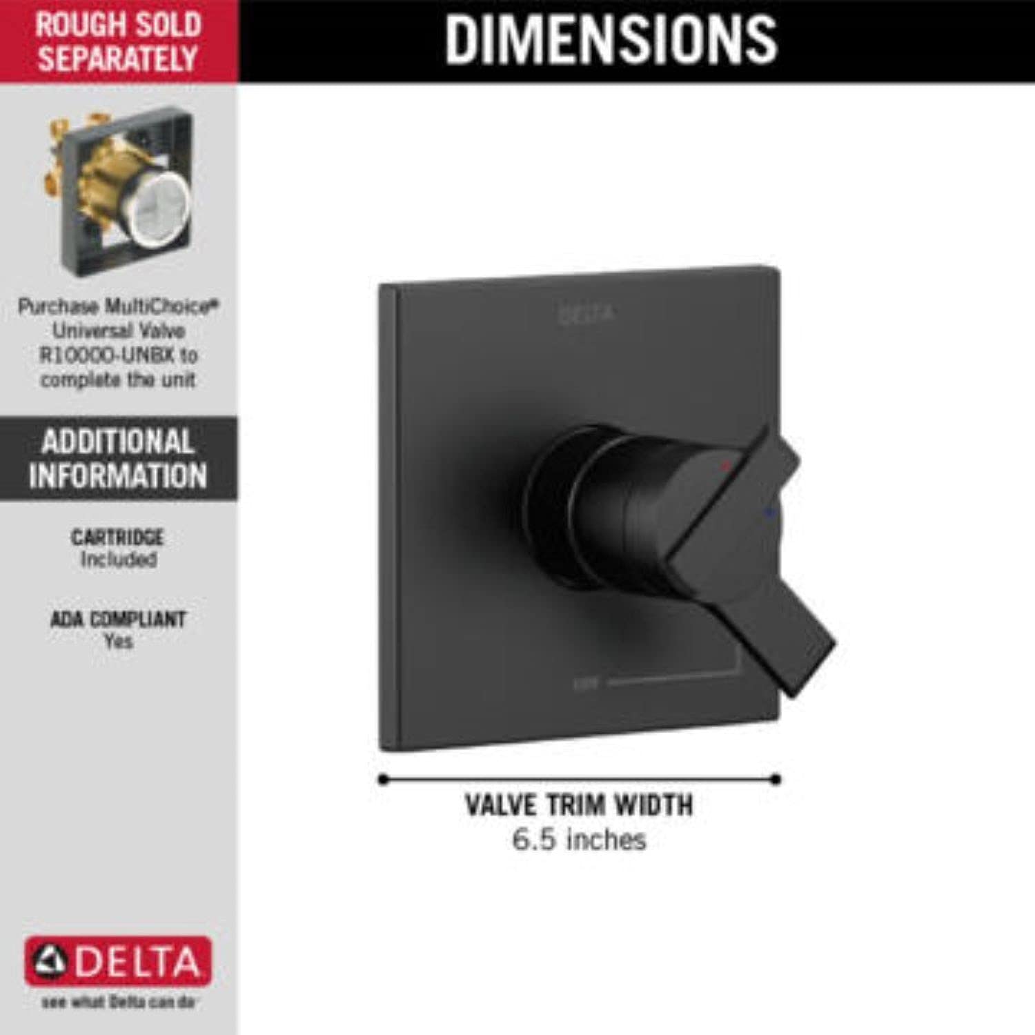 Delta Ara 17 Series Dual-Function Shower Valve Trim Kit in Matte Black - T17067-BL (Valve Not Included) - Modern Bathroom Upgrade for Rainfall & Handheld Shower Experience