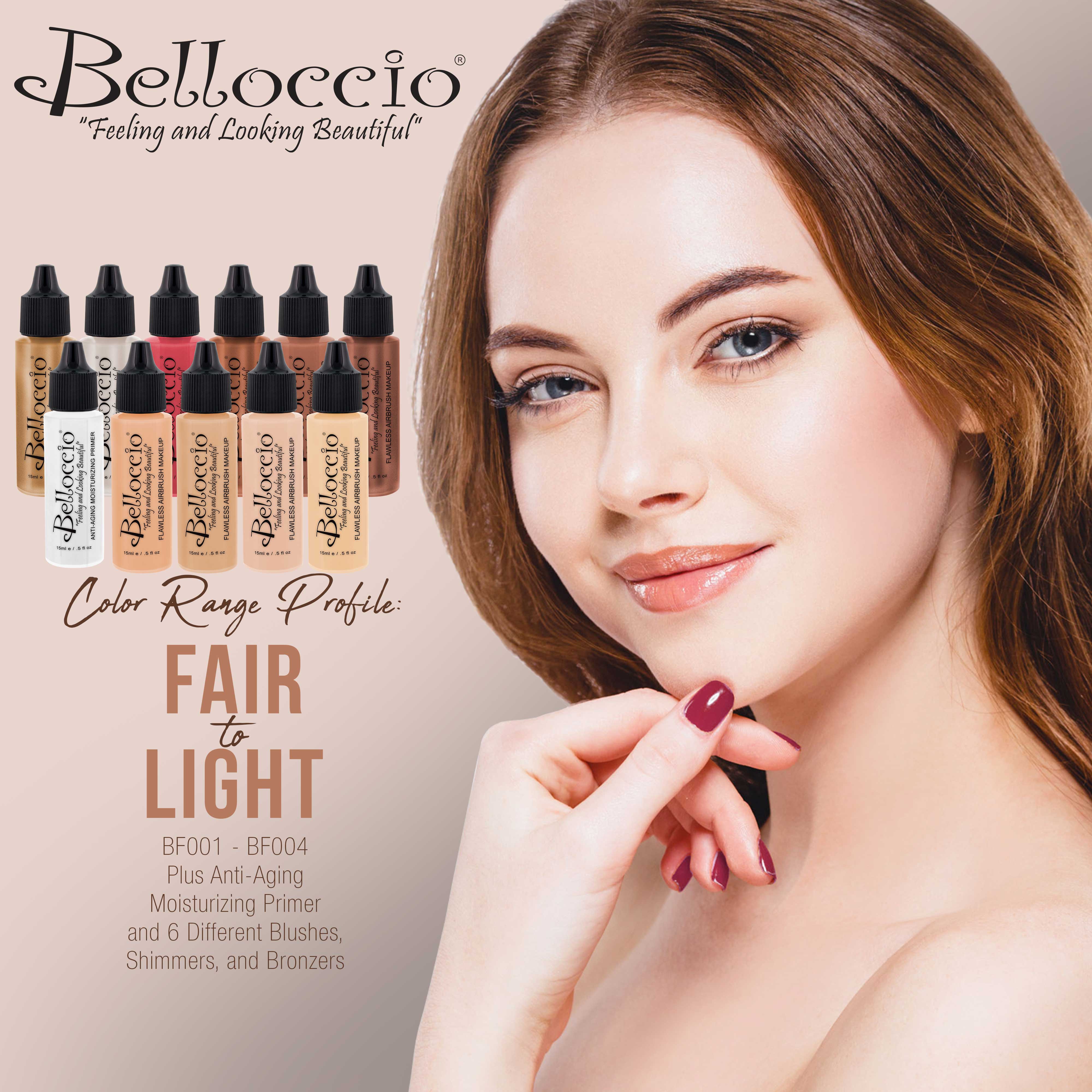 Belloccio Ultimate Airbrush Makeup & Spray Tanning System Kit - Professional Airbrush Makeup Gun, Fair Shade Foundation, Blush & Tanning Solution for Flawless Beauty - Perfect for Bridal, Photo Shoots & Salon Use