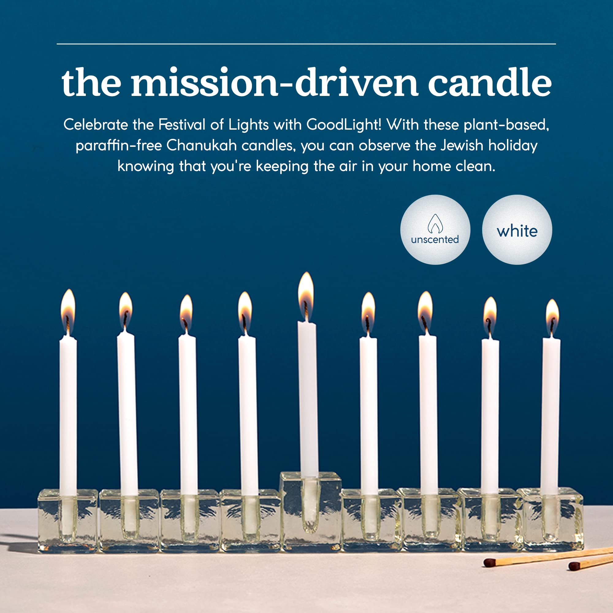 Eco-Friendly Vegan Palm Wax Hanukkah Candles - 45 Unscented White Taper Candlesticks, 45-Minute Burn Time, Paraffin-Free Jewish Chanukah Candles for Menorah Lighting & Holiday Decorations