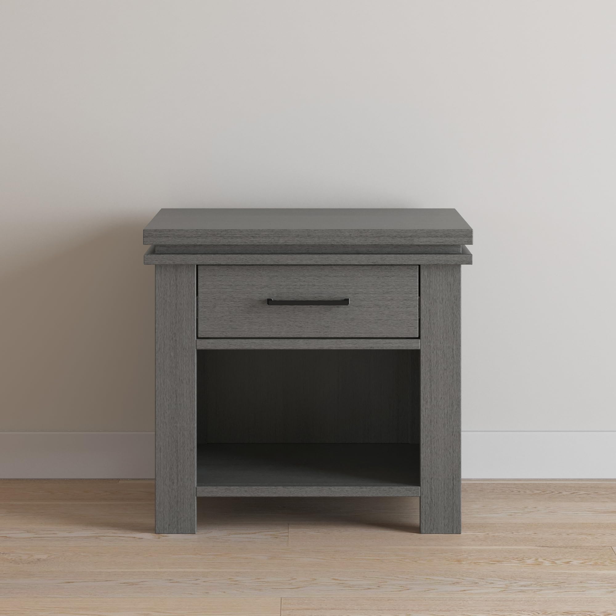 Child Craft Denman Nightstand with Drawer - Sturdy Pinewood Nursery or Bedroom Side Table with Large Storage, Non-Toxic Baby-Safe Finish in Midnight Gray | Perfect for Kids' Rooms, Guest Bedrooms & Nursery Organization