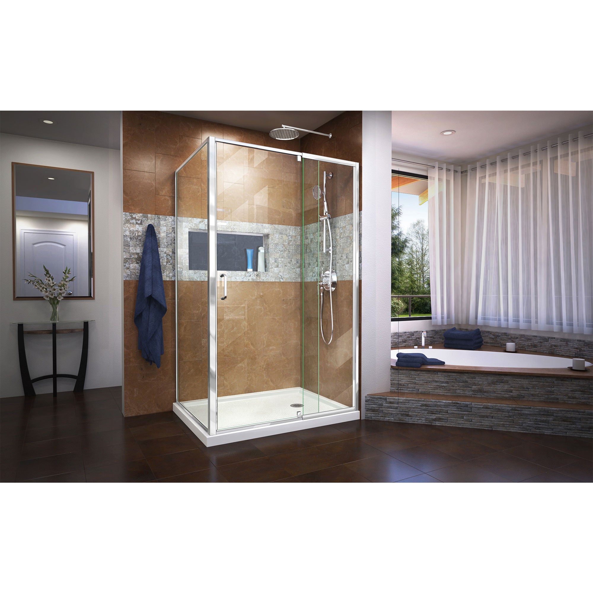 DreamLine Flex 36x48x74.75 Inch Semi-Frameless Pivot Shower Enclosure Kit with SlimLine Base - Modern Bathroom Upgrade for Small Spaces, Easy Installation for Home Renovation