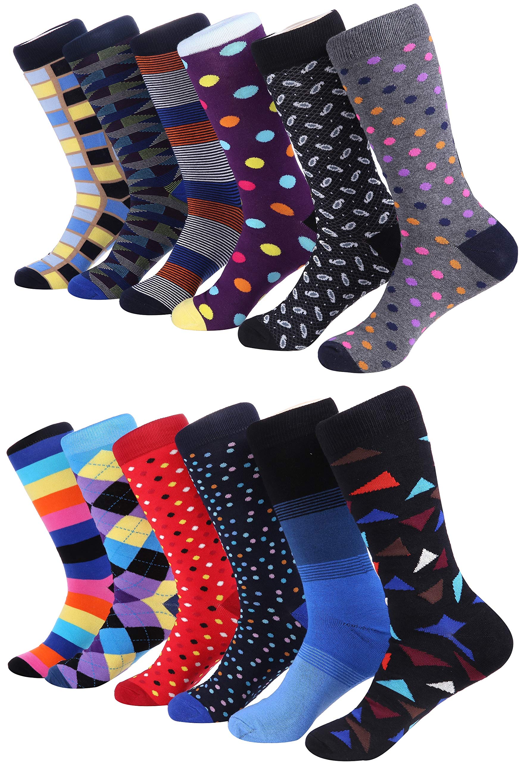 Marino Men's Dress Socks - 12 Pack Colorful Cotton Fashion Socks for Business & Casual Wear - Funky Patterned Socks for Office, Party & Everyday Use
