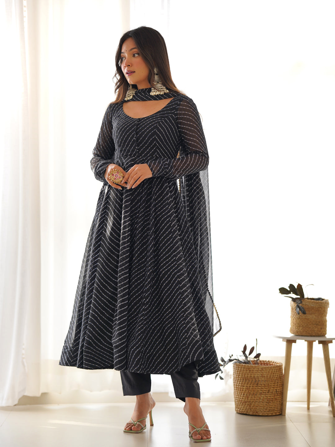 Elegant Black Designer Pure Soft Georgette Anarkali Dress with Intricate Print Work - Perfect for Weddings, Parties & Special Occasions