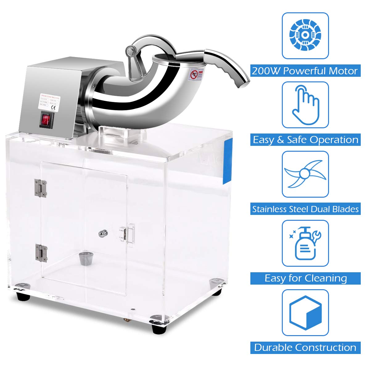 Costzon Commercial Snow Cone Machine - 440lbs/H Stainless Steel Ice Shaver with Dual Blades, 110V Electric Ice Crusher for Shaved Ice, Slushies & Frozen Treats - Perfect for Home Use, Parties, Restaurants, Bars & Summer Events