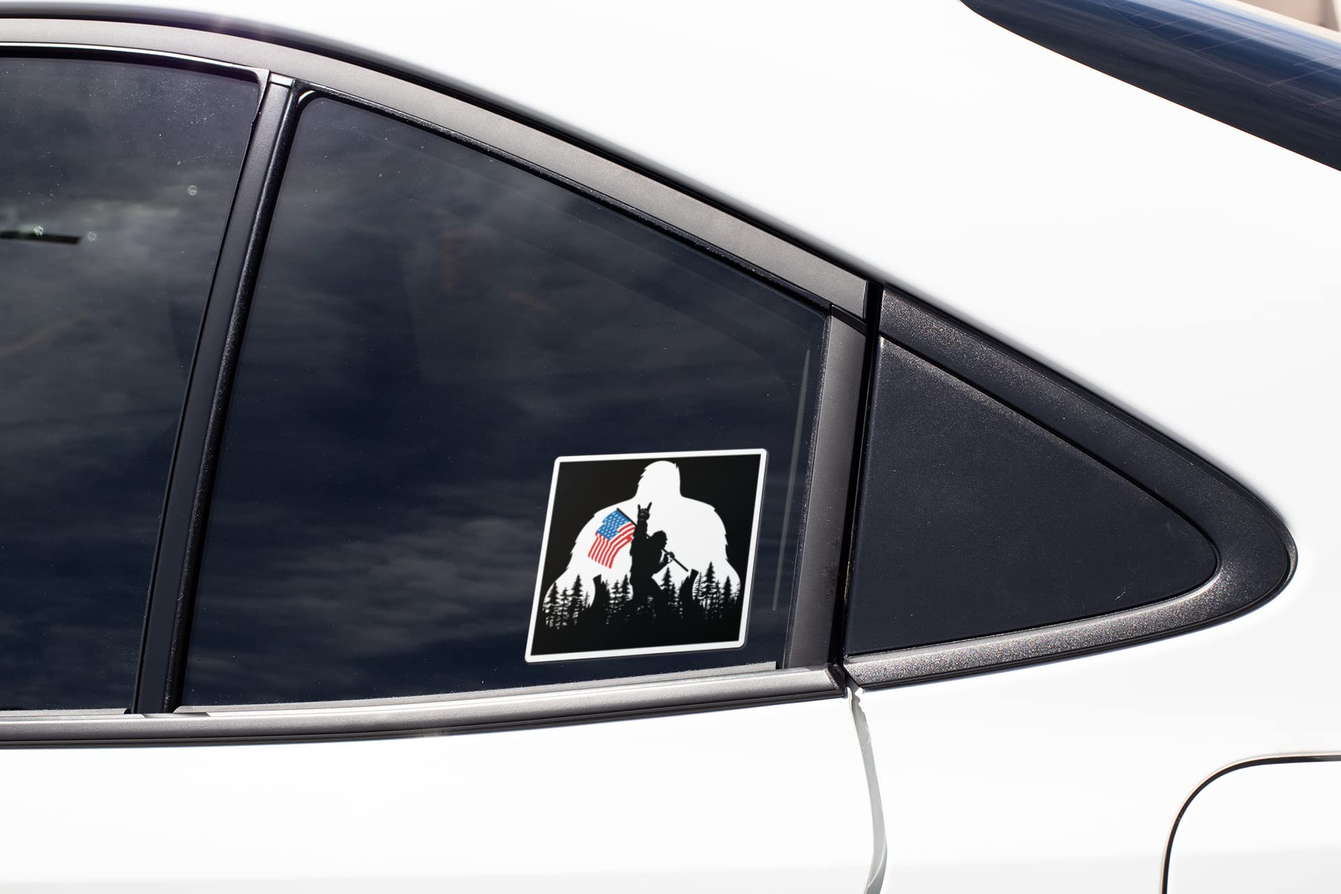 2 Pack Sasquatch Bigfoot Rock USA Flag 6 Inch Premium Waterproof Vinyl Decals - Durable Stickers for Laptop, Phone, Toolbox, Helmet, Car Window & More | Perfect for Outdoor Enthusiasts & Patriotic Decor | PS121