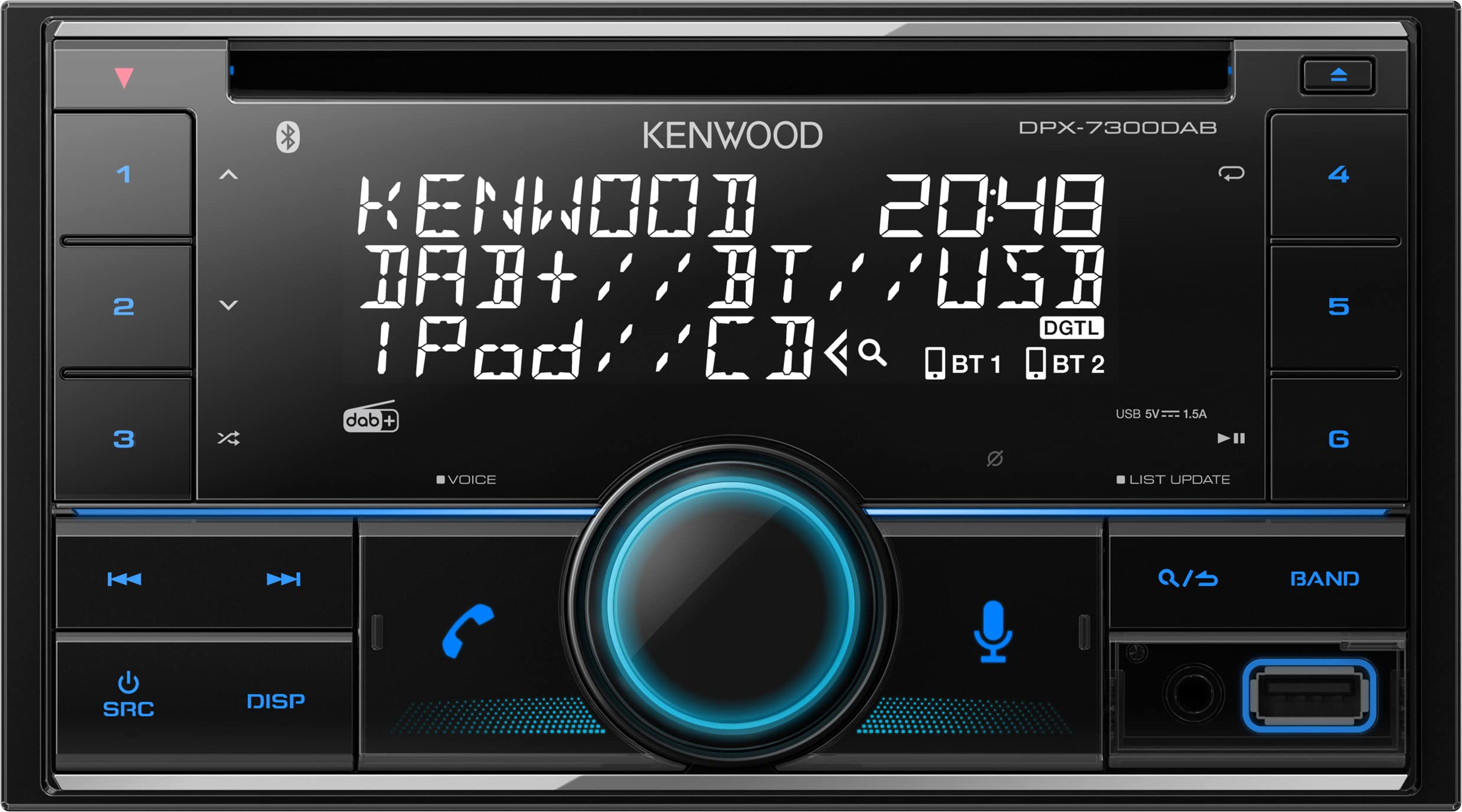 Kenwood DPX-7300DAB Digital Media Receiver with Bluetooth, Alexa Compatibility & Multicolor Display - Crystal Clear Sound for Car Audio, Hands-Free Calling & Smartphone Control - Perfect for Road Trips & Daily Commutes