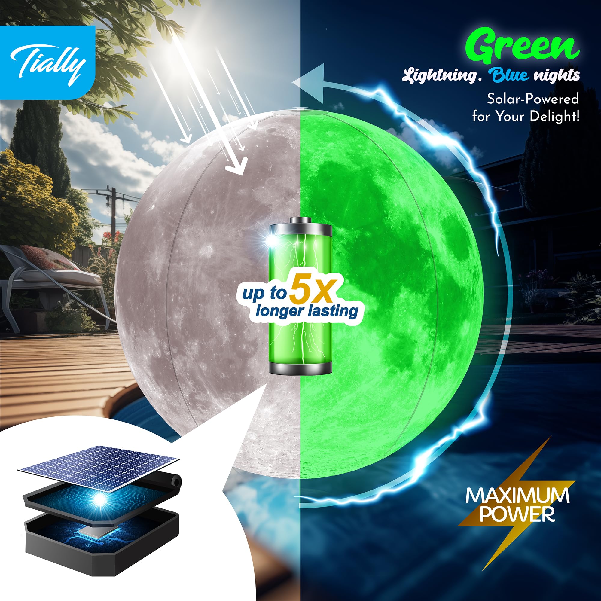 TIALLY Full Moon Floating Lights - Solar Powered Inflatable LED Ball Lights for Pool, Pond, Garden, Wedding & Party Decor - Waterproof Outdoor Lighting (4 Pack) - Perfect for Night Swimming, Backyard Parties & Romantic Ambiance