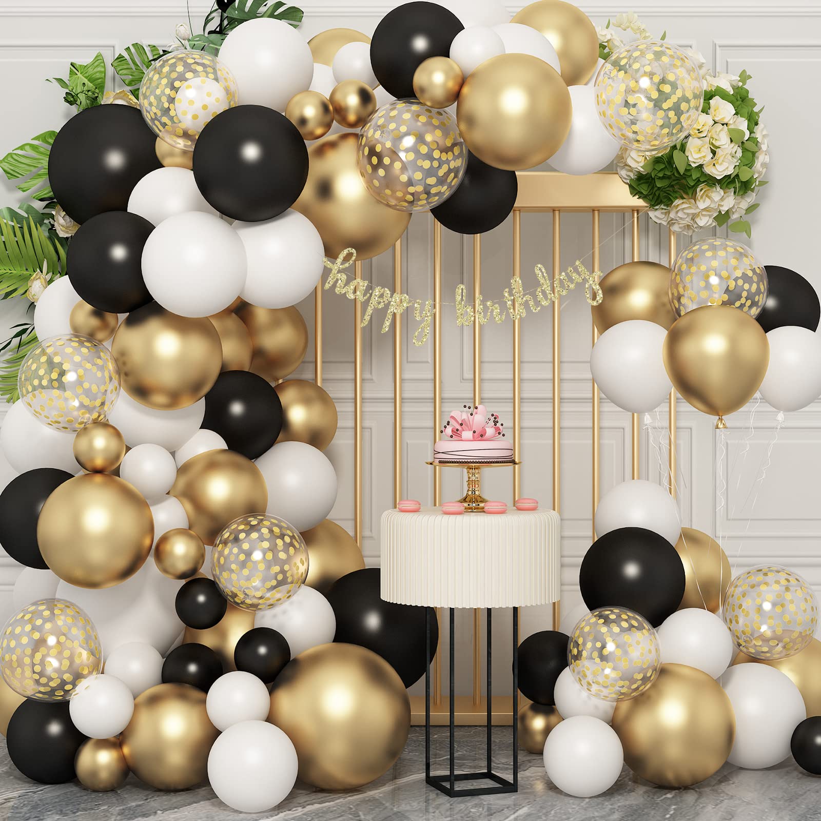 Black and Gold Balloon Arch Kit with Confetti Balloons & Happy Birthday Banner – Elegant Birthday Decorations for Baby Showers, Weddings, Graduations & Parties | Perfect for Indoor & Outdoor Celebrations