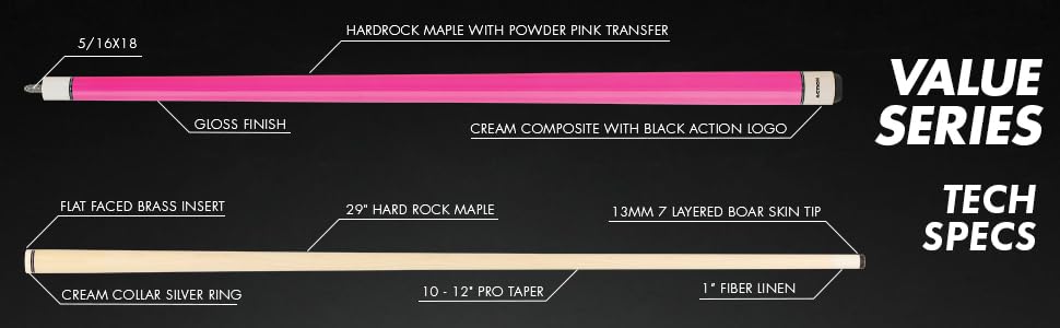 Hot Pink Women's Pool Cue Stick - 29-inch Birdseye Maple Shaft with Bright Pink Design & Cream Plate - Perfect for Billiards, Bars, and Game Room Decor