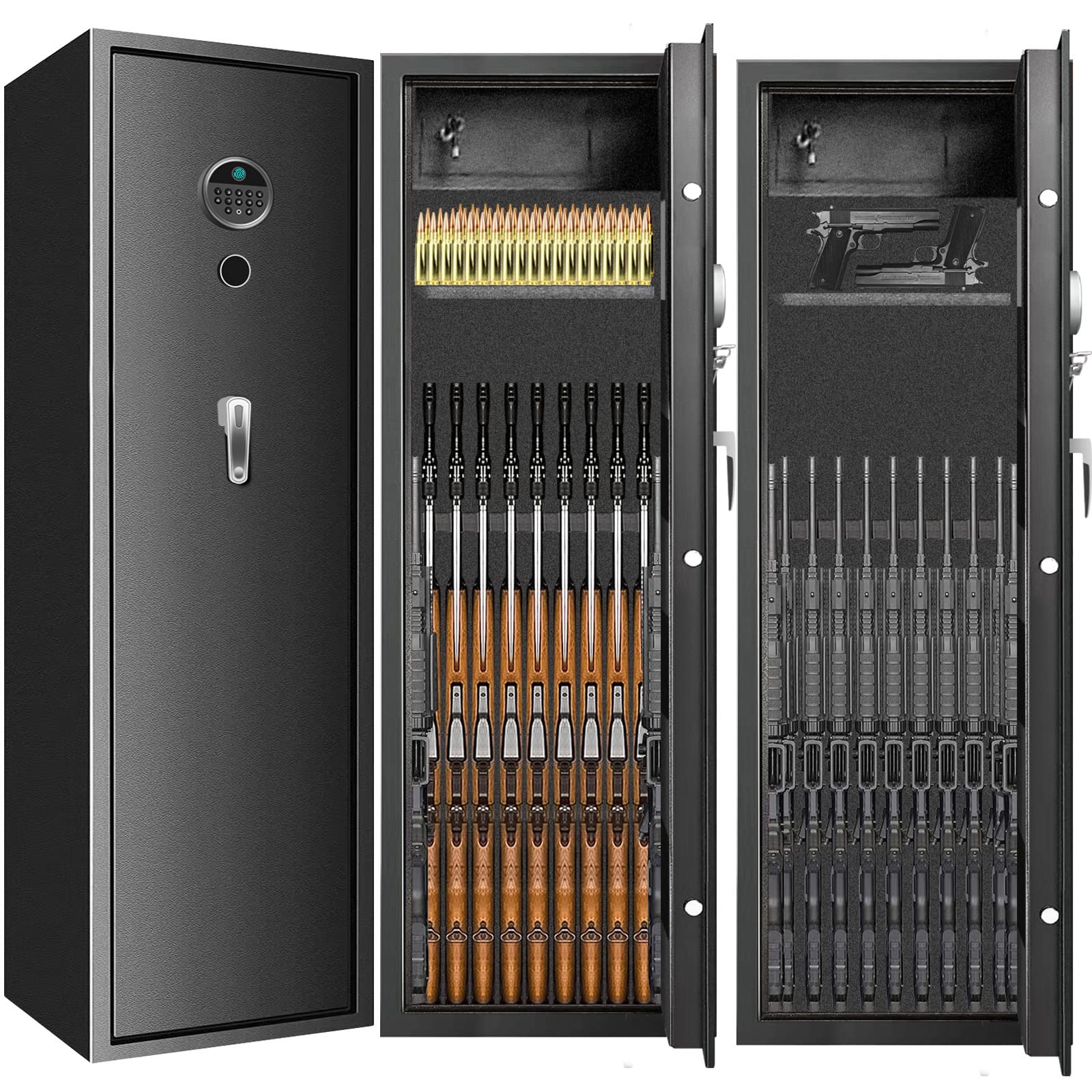 2025 New Fireproof Biometric Gun Safe for Home - Heavy Duty Anti-Theft Rifle & Pistol Safe with 3 Handgun Pockets, Removable Shelf & Silent Mode - Perfect for Bedroom, Closet or Office Security Storage