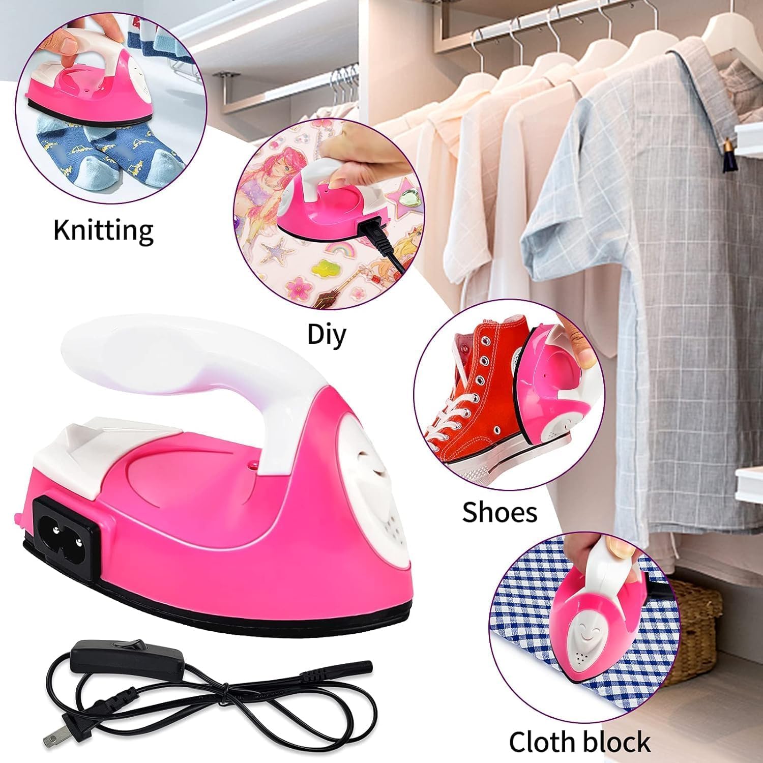 Mini Heat Press Machine for Clothes, Shoes, Bags & Hats - Portable Electric Iron with Silicone Pad for Heat Transfer - Rose Red - Perfect for DIY Crafts, T-Shirt Printing & Small Fabric Projects