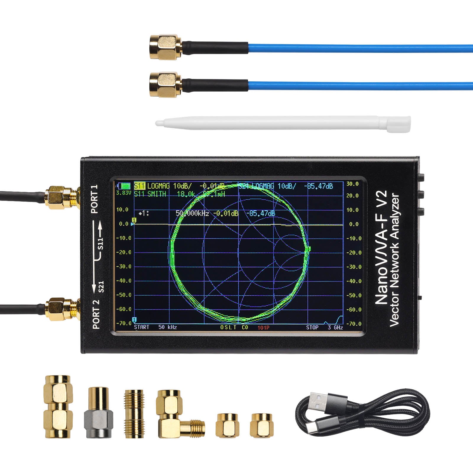 NanoVNA-F V2 Vector Network Antenna Analyzer 50KHz-3GHz with 4.3