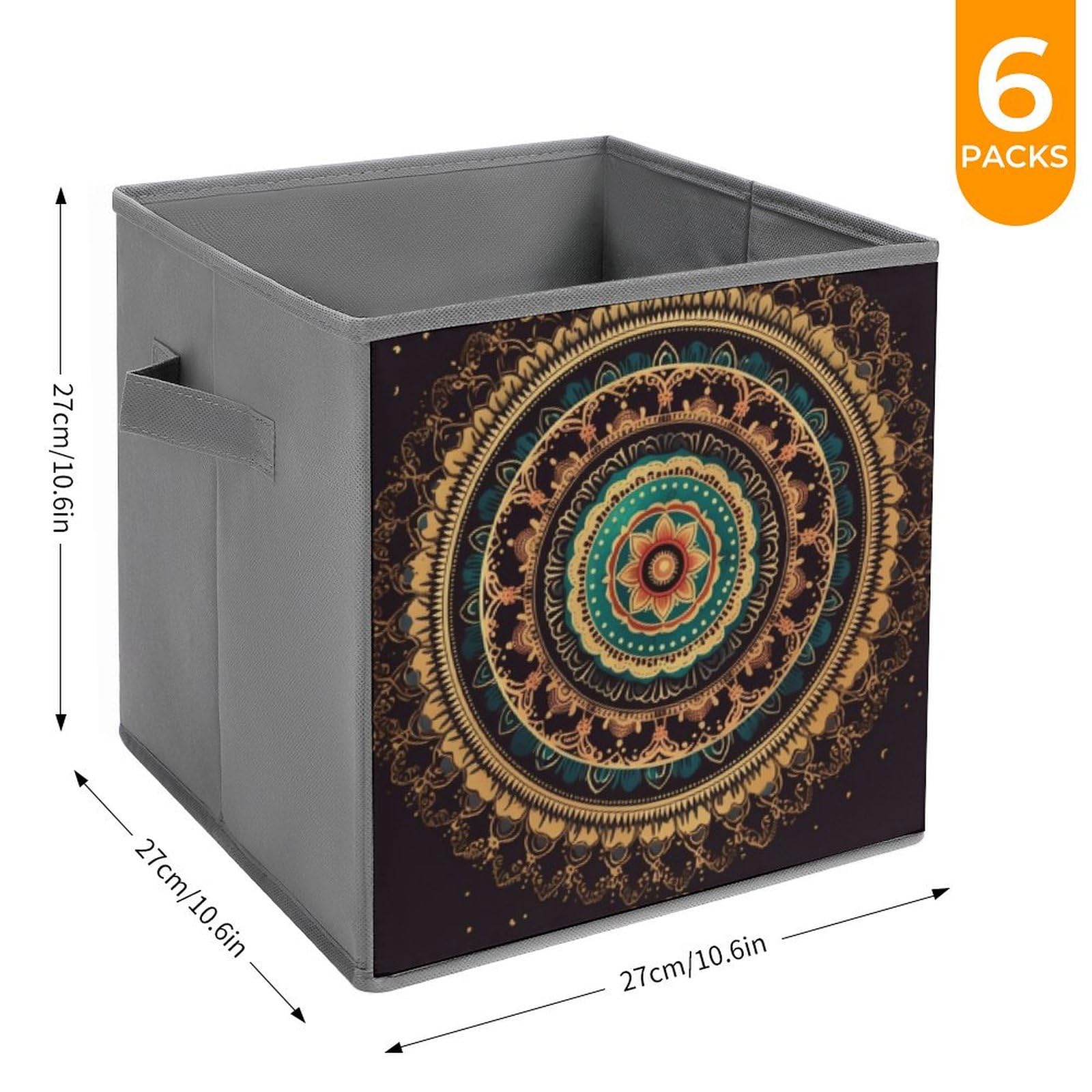 6-Pack Mandala Collapsible Storage Bins with Handles - Large Foldable Storage Baskets for Closet, Clothing & Home Organization | Perfect for Bedroom, Nursery & Office Storage Solutions