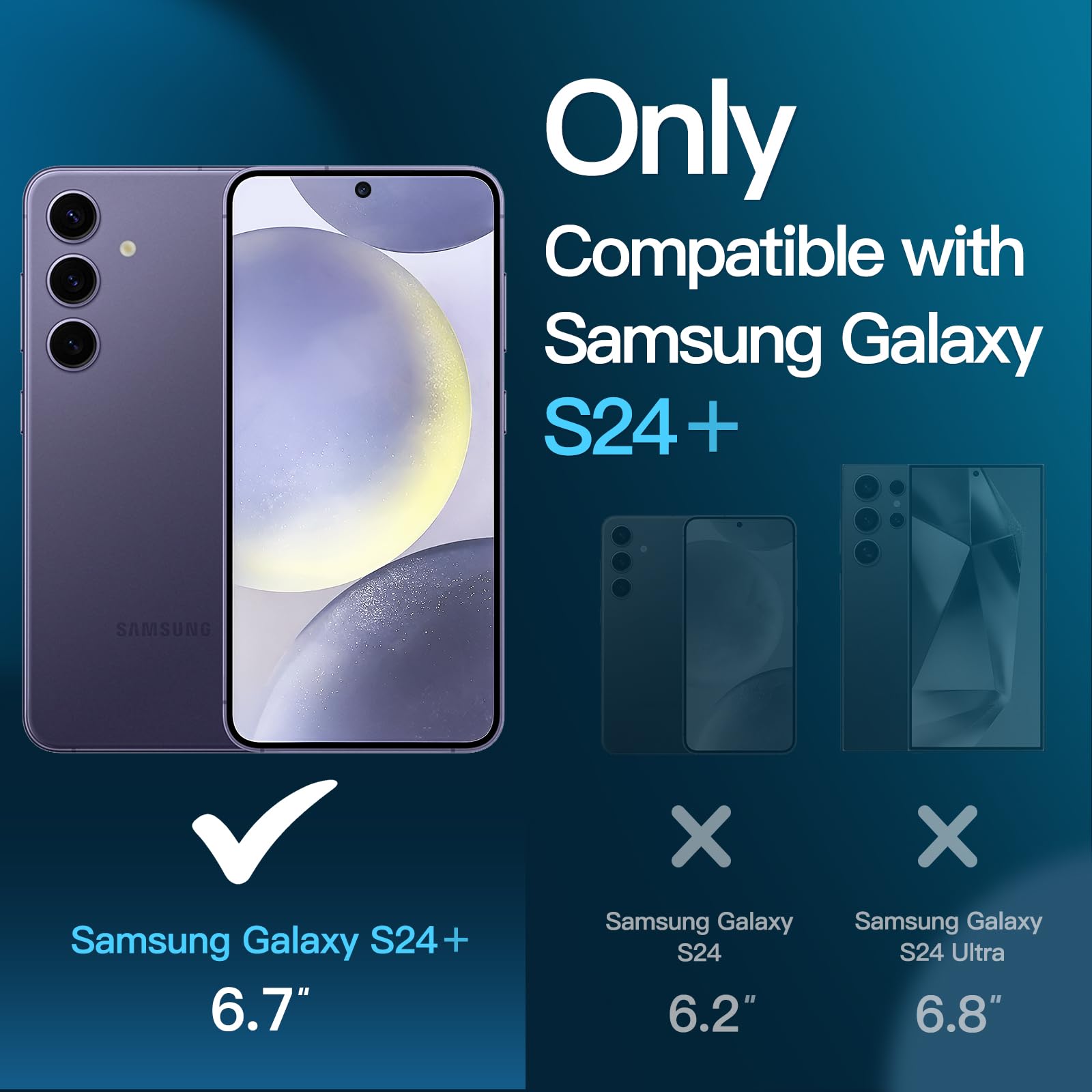 JETech 5-in-1 Matte Case for Samsung Galaxy S24+ / S24 Plus 5G - Includes 2-Pack Tempered Glass Screen Protector & Camera Lens Protector, Translucent Back Shockproof Phone Cover (Cobalt Violet) - Perfect for Work, Travel & Everyday Protection