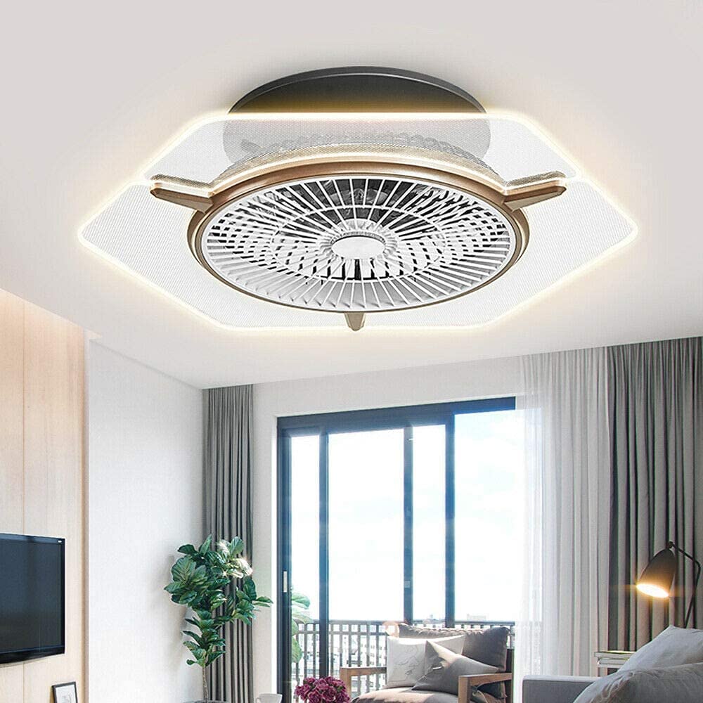 DNYSYSJ 22 Inch Ceiling Fan with Light and Remote Control - 3 Speed, 3 Color Invisible Acrylic Blade Chandelier Fan for Bedroom, Living Room, Nursery - Quiet Enclosed Design for Modern Home Decor