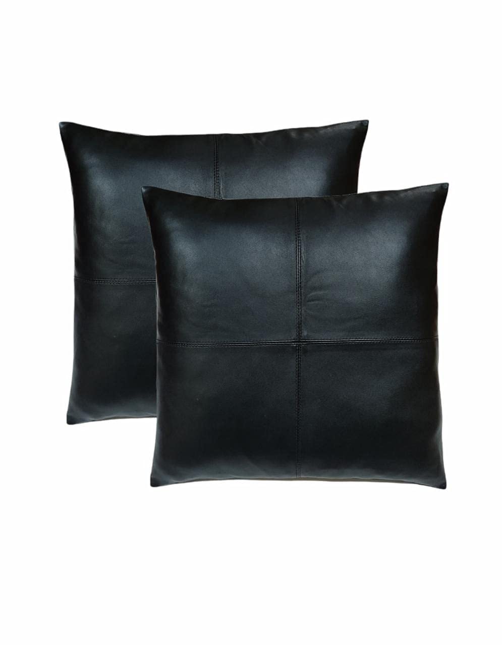 Premium Lambskin Leather Pillow Cover Set of 2 - 20x20 Inch Soft Decorative Throw Cushion Case for Sofa, Bed & Living Room - Black Luxury Home Decor Accent for Modern Interior Design
