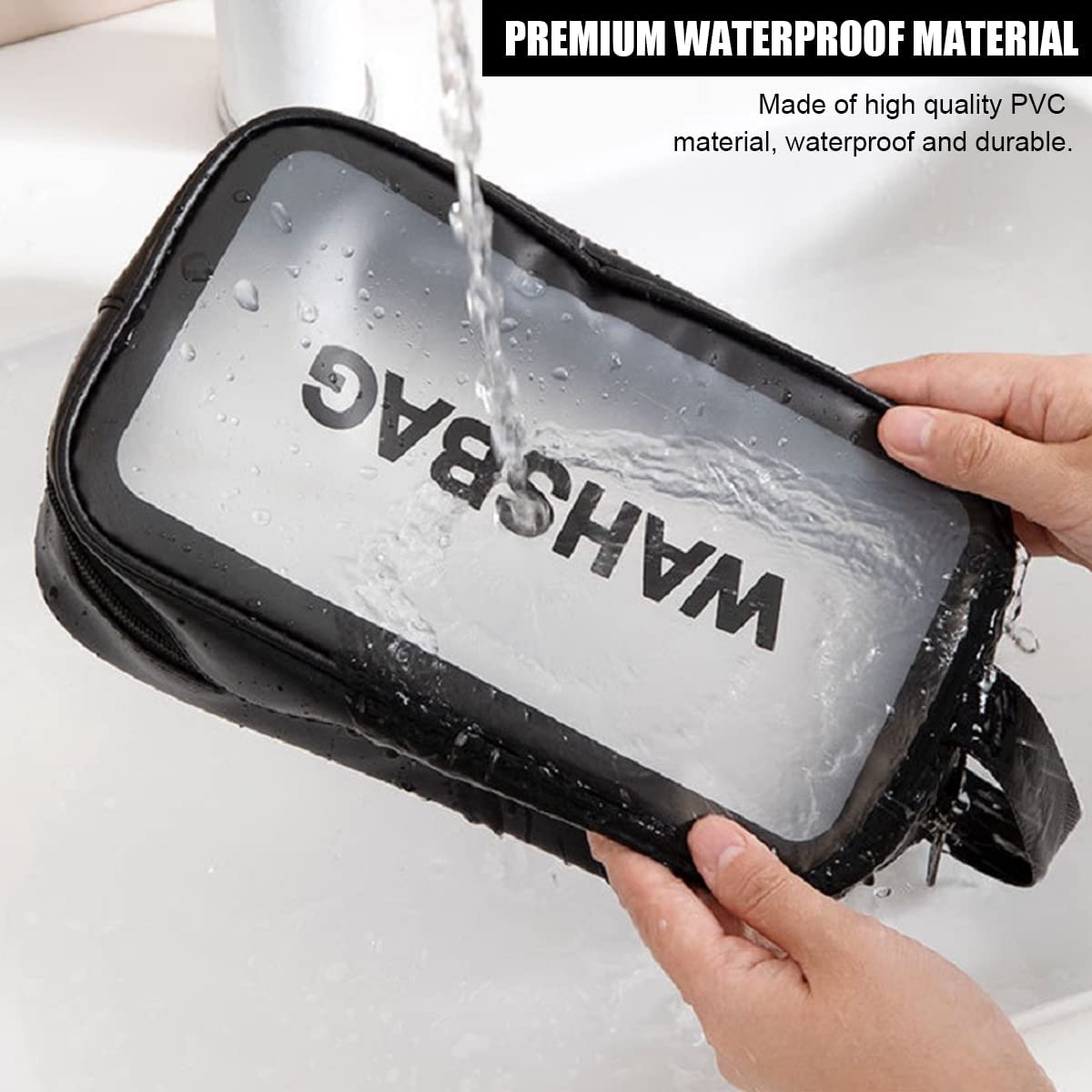 JASODANANDAN Waterproof Makeup Bag - Large Cosmetic Organizer with Zipper for Travel, Storage & Vanity | Portable Washable Makeup Pouch (Black) | Perfect for Traveling, Gym, Daily Use & Beauty Essentials Organization