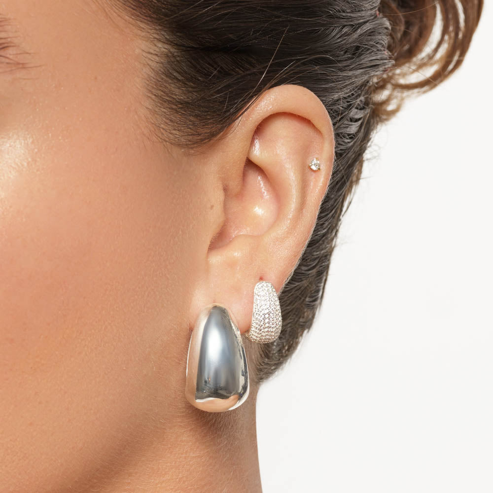 Silver Drop Dome Hoops Earrings for Women - Elegant Dangle Earrings for Party, Wedding & Everyday Wear
