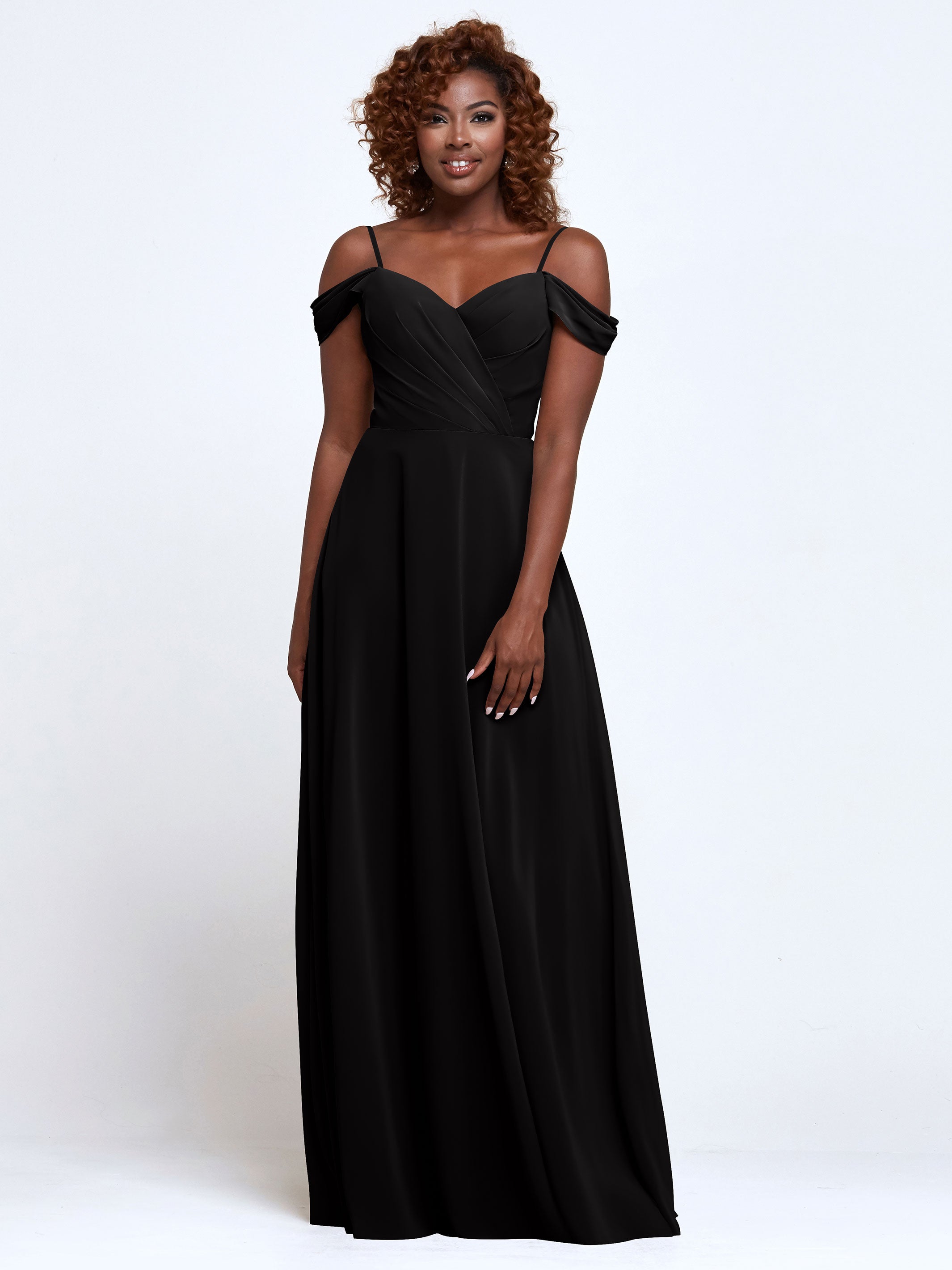 Elegant 83003 Stretch Chiffon Off-The-Shoulder A-Line Bridesmaid Dress - Perfect for Weddings, Prom, Formal Events & Special Occasions