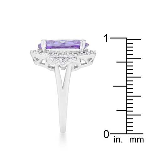 5.95ct Amethyst & Cubic Zirconia Rhodium Plated Cocktail Ring for Women - Elegant Evening Party Jewelry Gift for Bridesmaid, Anniversary & Special Occasions