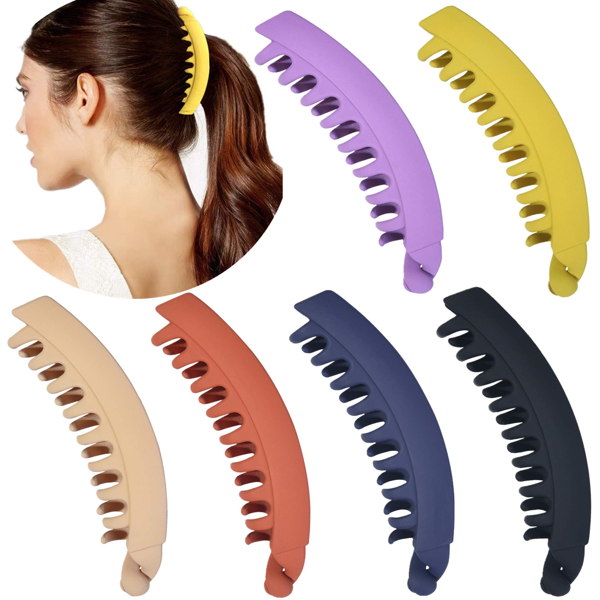 6 Pack Large Banana Hair Clips - 5 Inch Non-Slip Banana Claw Clips for Women with Thin, Fine or Thick Hair - Perfect for Ponytails, Buns and Everyday Hairstyles