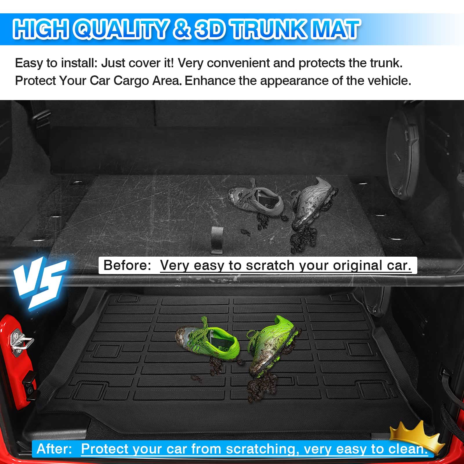 Cartist Heavy Duty TPE All-Weather Cargo Liner for Jeep Wrangler 4XE (2021-2024 Models) - Waterproof Trunk Mat Protector for SUV Accessories | Perfect for Camping, Road Trips & Outdoor Adventures